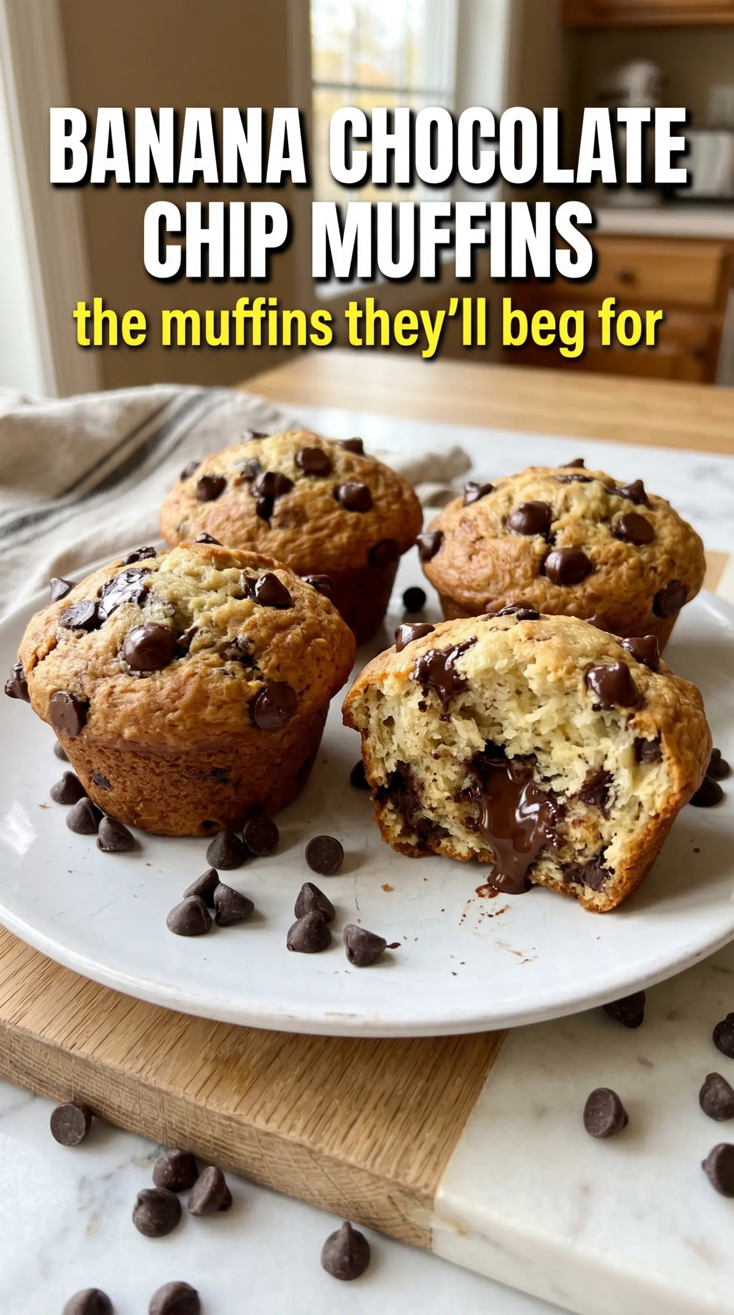 Banana Chocolate Chip Muffins tall domed moist crumb