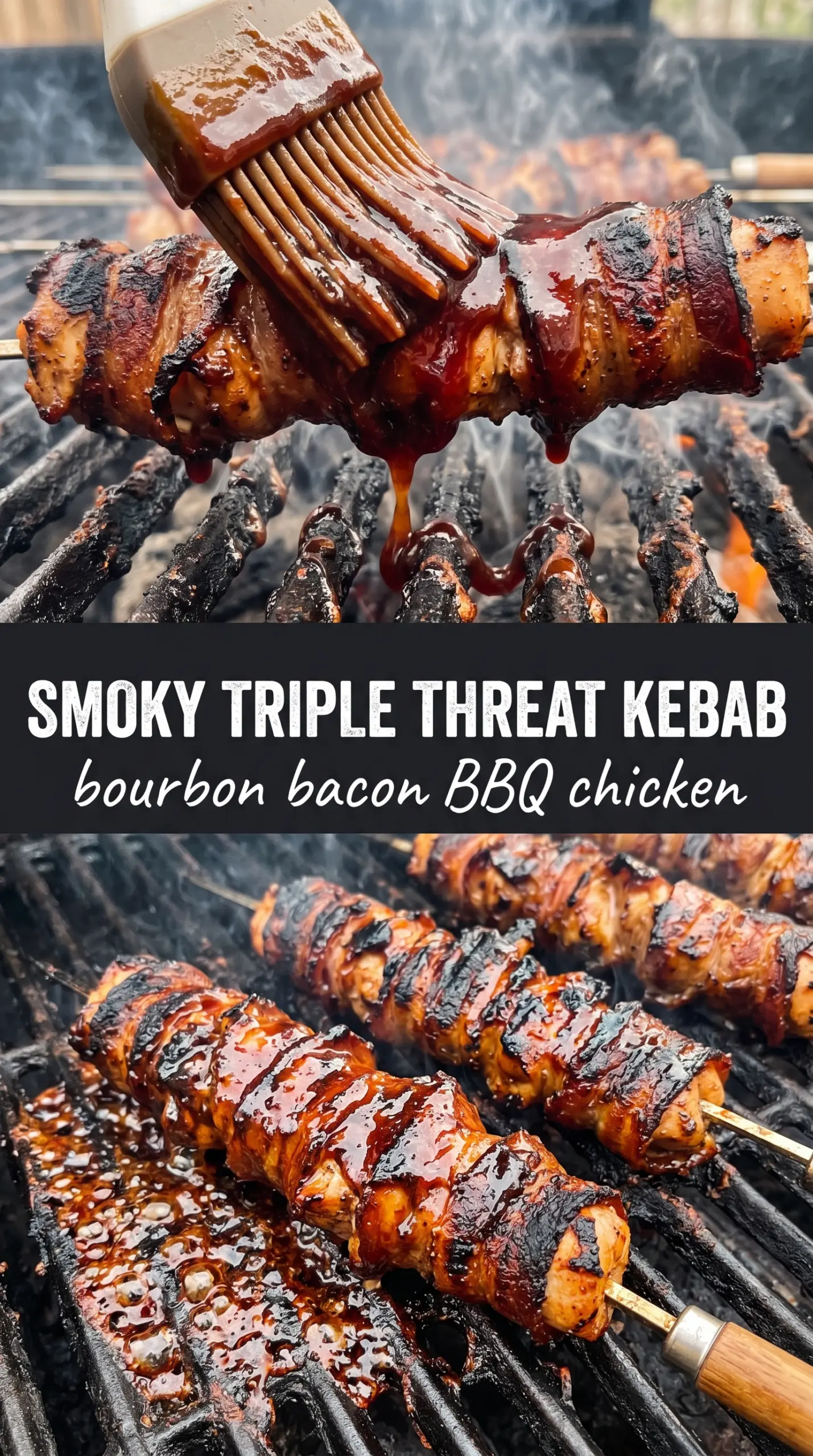 Bourbon Bacon BBQ Chicken Kebabs smoky glazed