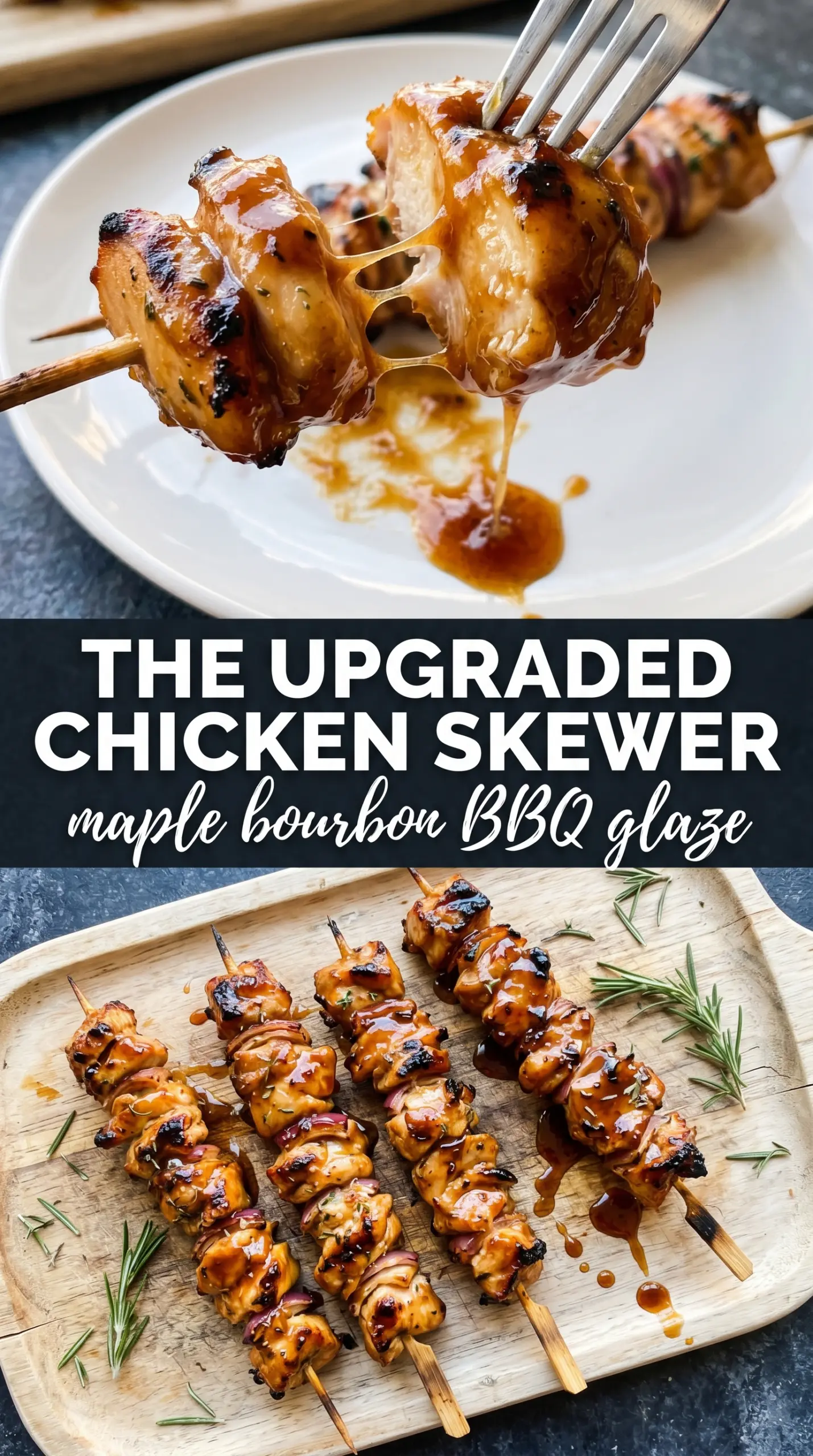 Bourbon Maple BBQ Chicken Skewers glossy caramelized
