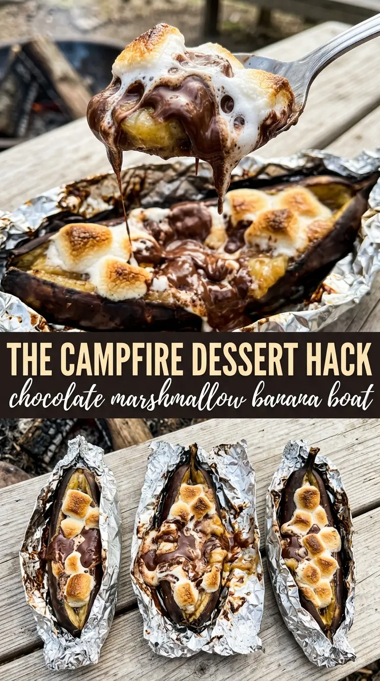 Campfire Banana Boats melted chocolate marshmallows