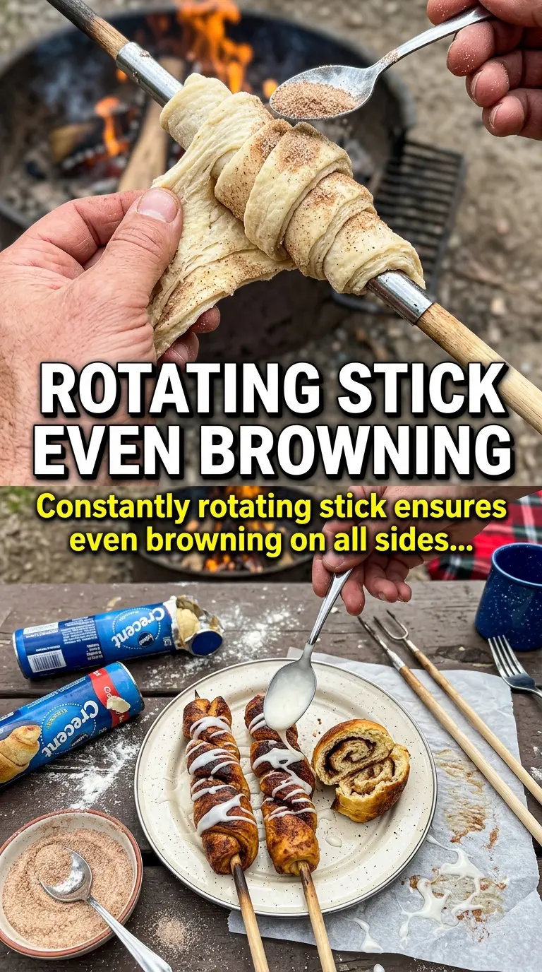 Campfire Cinnamon Roll Ups On A Stick sweet golden glazed