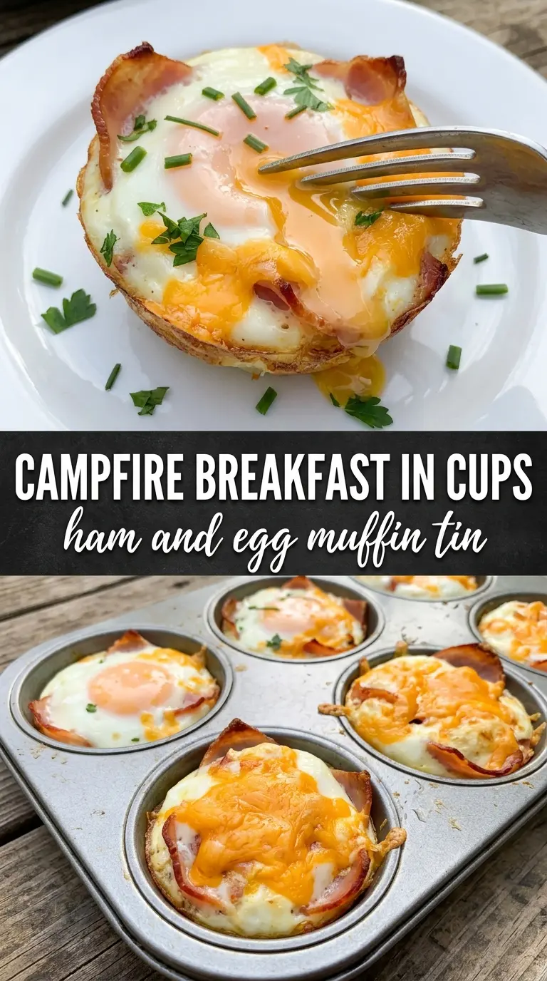 Campfire Egg Cups with Ham golden baked ham cheddar