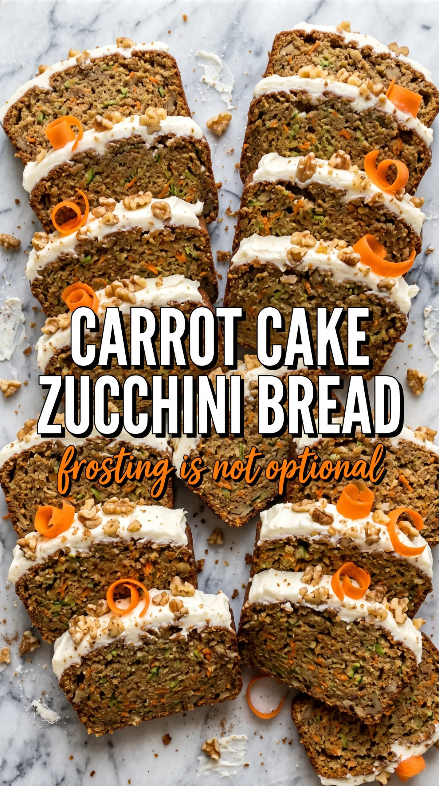 Carrot Cake Zucchini Bread, cream cheese frosting, spiced loaf