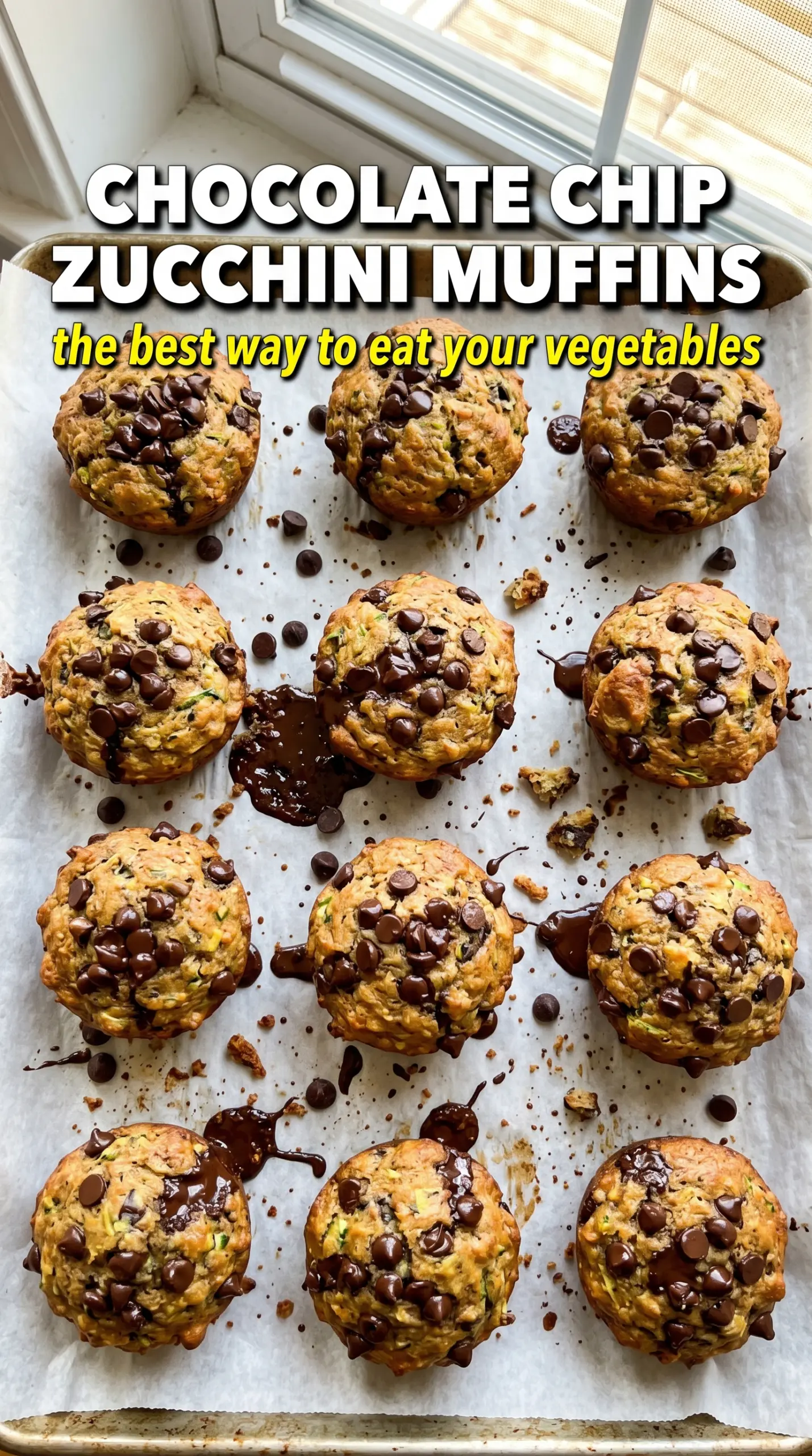 Chocolate Chip Zucchini Muffins moist chocolatey