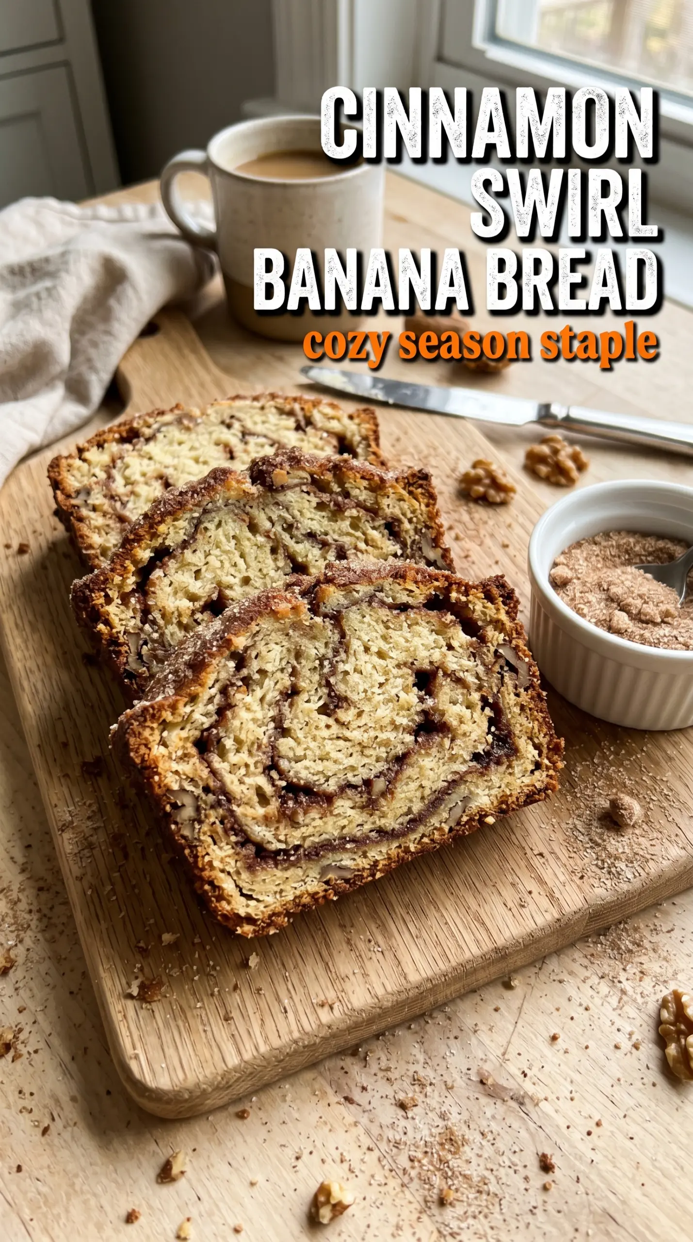 Cinnamon Swirl Banana Bread, golden marbled, cinnamon ribbon