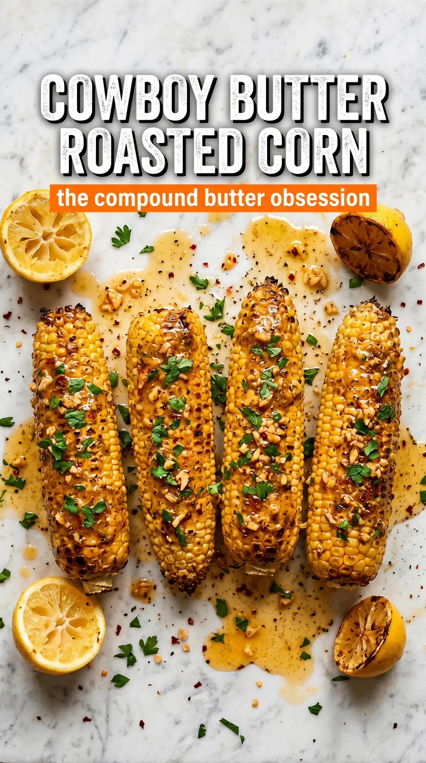 Cowboy Butter Roasted Corn, smoky herb butter, caramelized kernels