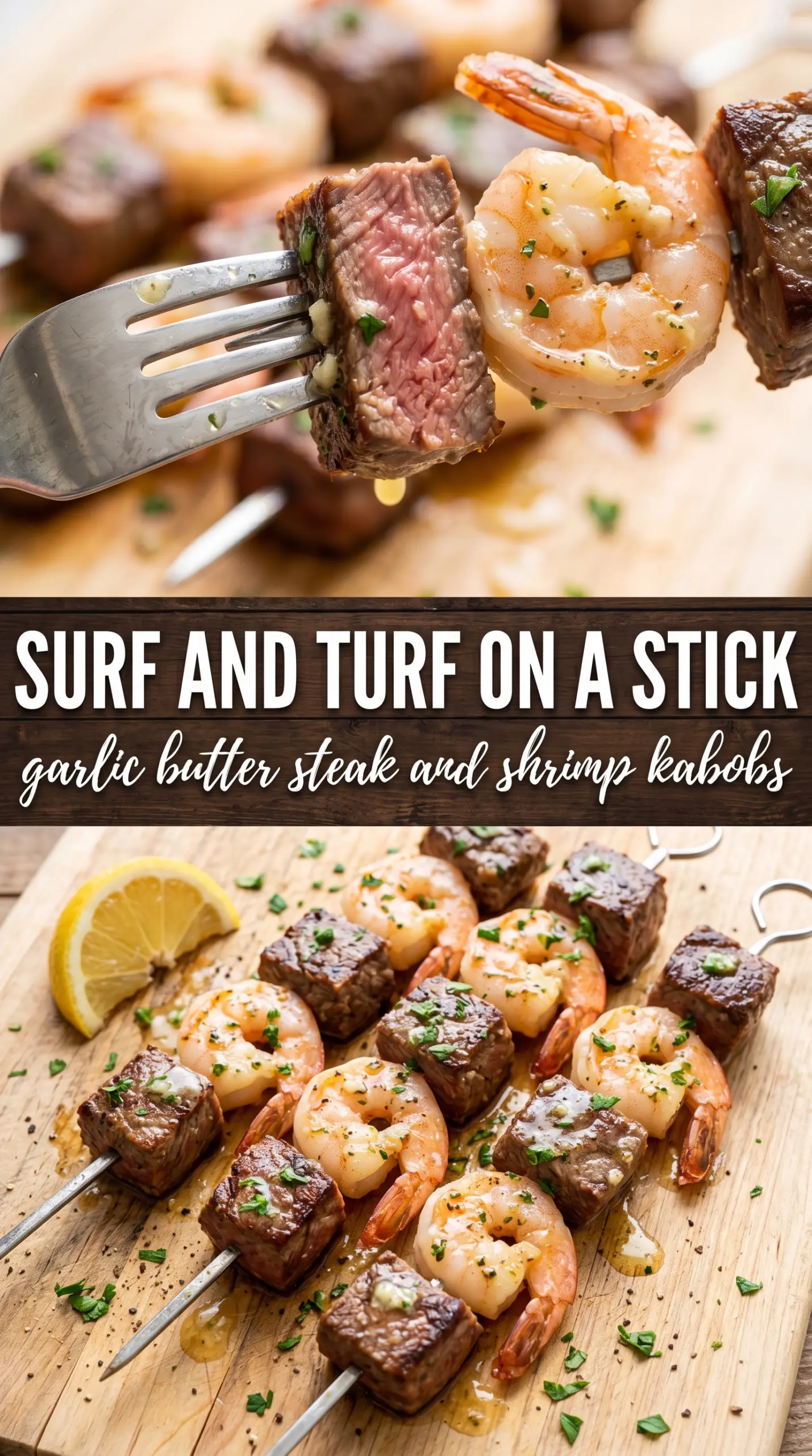 Grilled Garlic Butter Steak and Shrimp Kabobs with smoky char