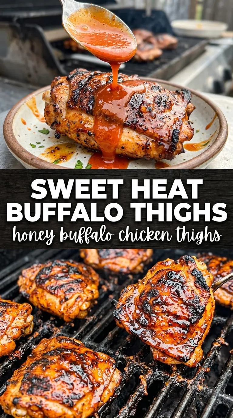 Grilled Honey Buffalo Chicken Thighs sticky glaze crispy skin