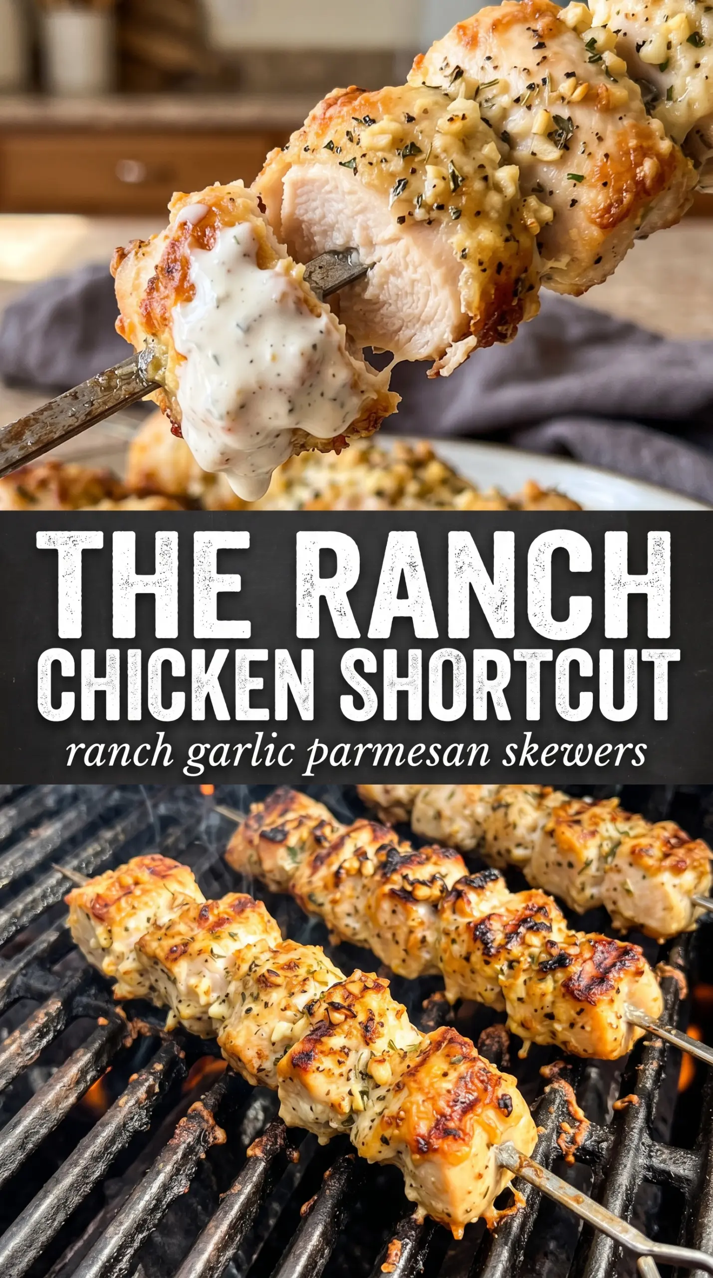 Grilled Ranch Garlic Parmesan Chicken Skewers savory golden crispy