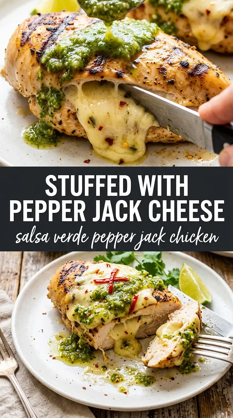 Grilled Salsa Verde Pepper Jack Chicken smoky cheesy tangy