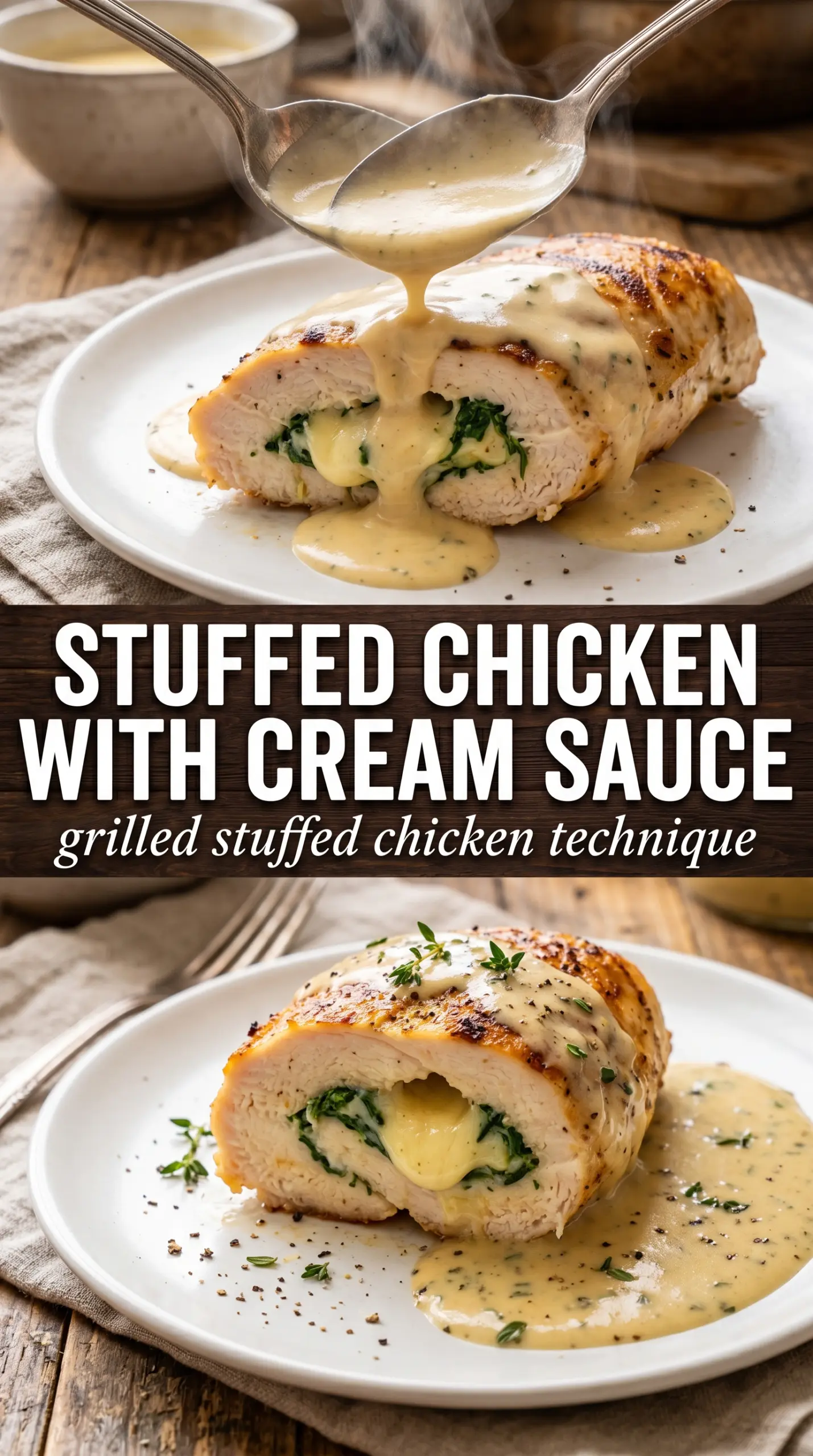 Grilled Stuffed Chicken with Cream Sauce cheesy spinach grilled chicken