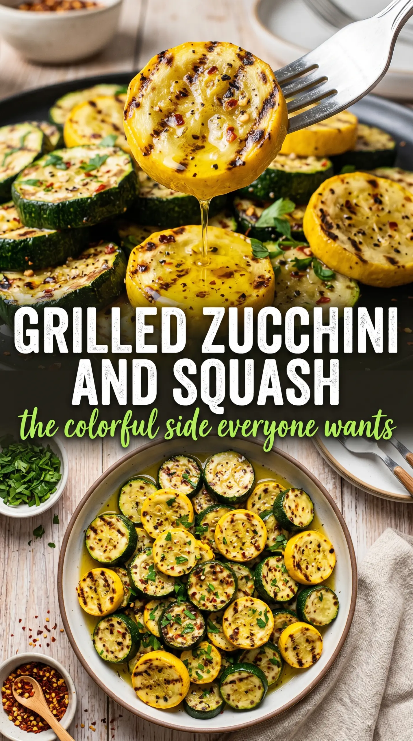 Grilled zucchini and squash smoky tender herb-finished