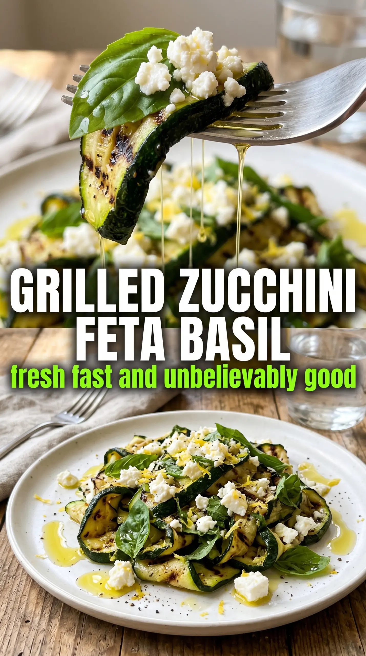 Grilled zucchini with feta and basil smoky fresh Mediterranean