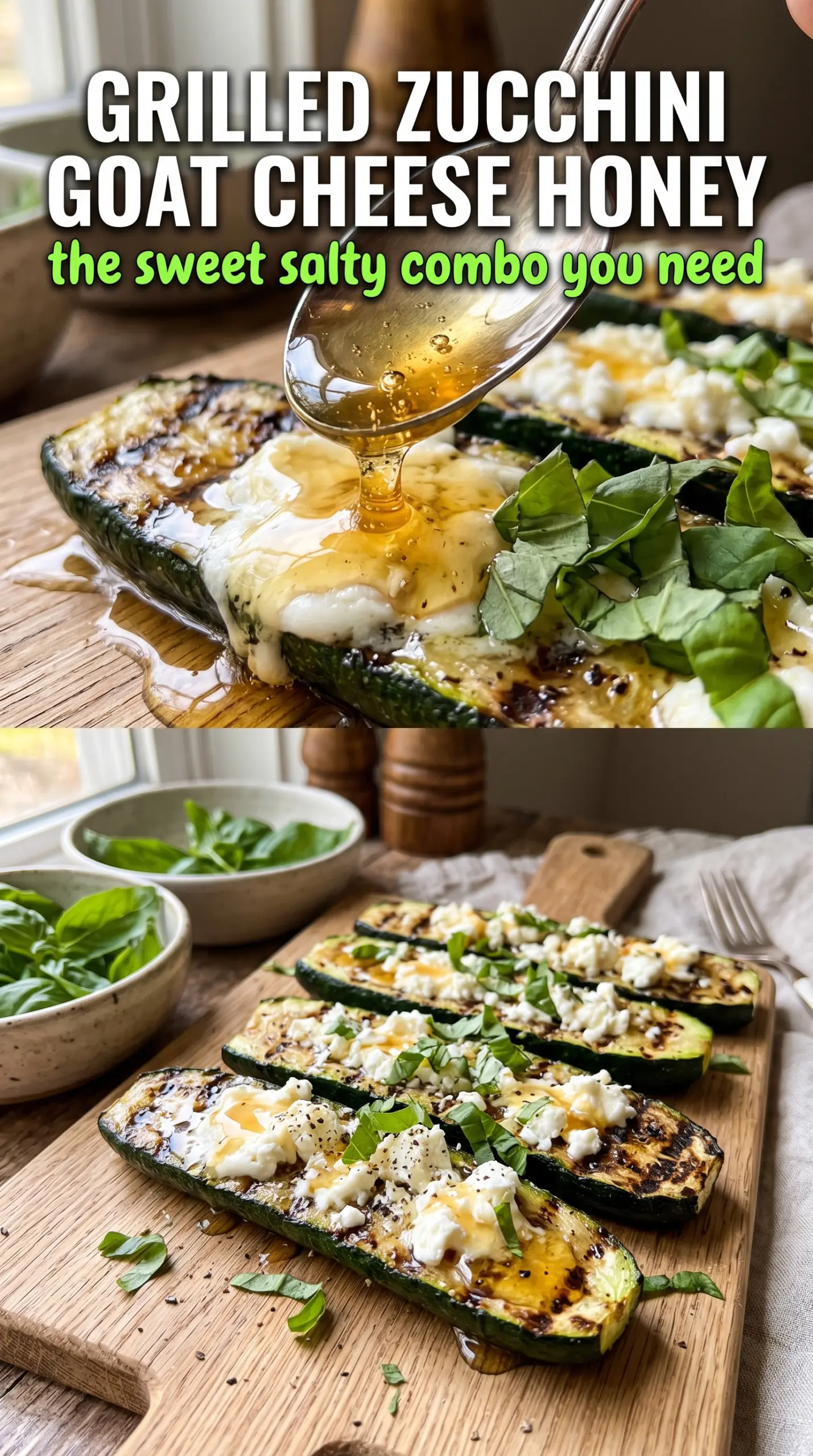 Grilled zucchini with goat cheese basil honey