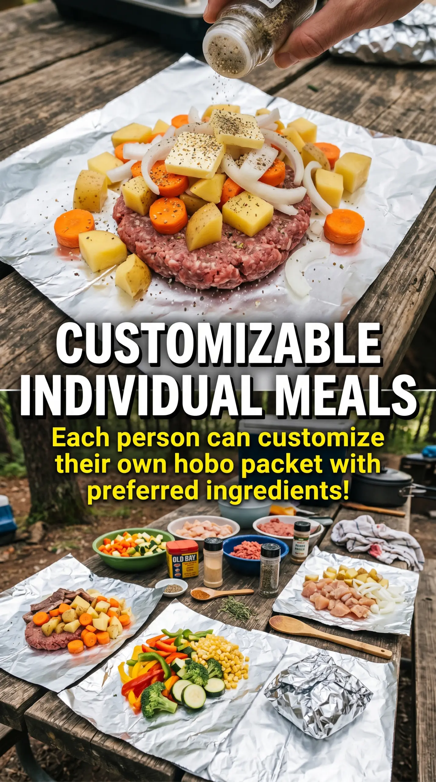 Hobo Foil Packets, campfire dinner, steamed vegetables