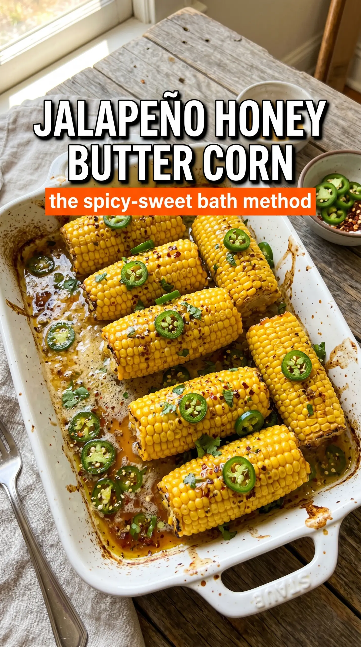 Cooked corn on the cob with toppings