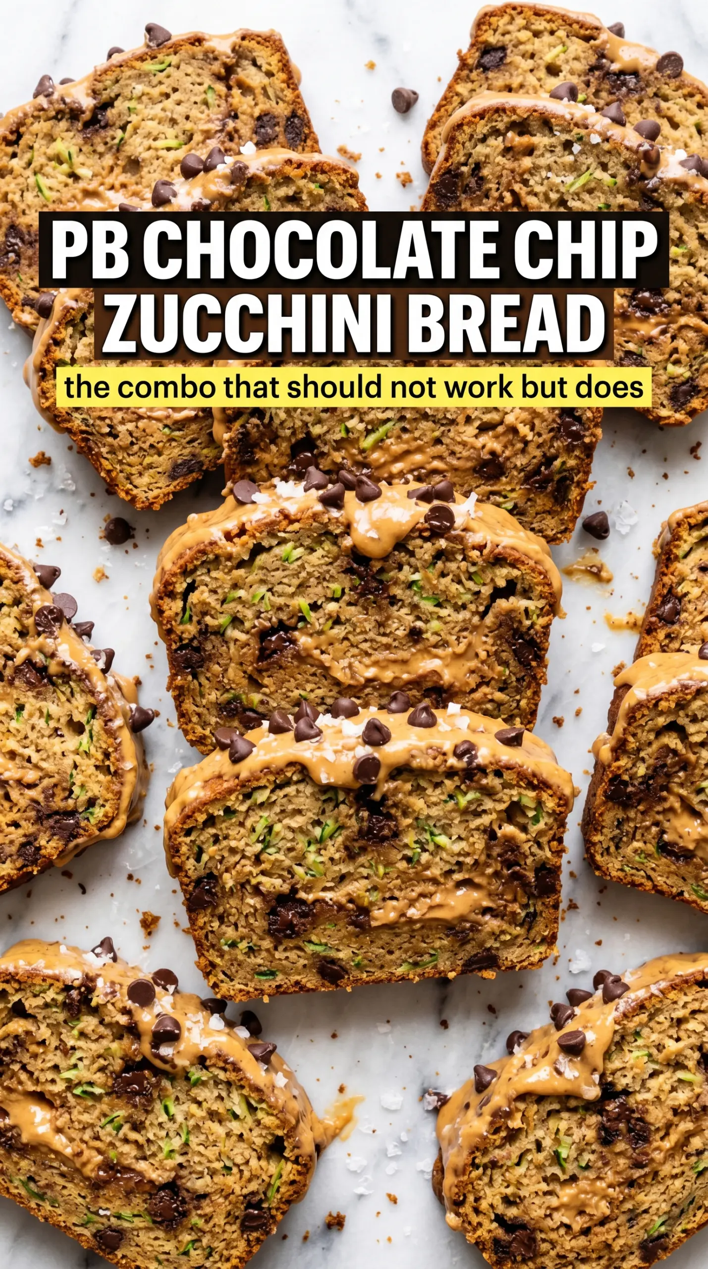 Peanut Butter Chocolate Chip Zucchini Bread, golden, chocolate-studded, moist