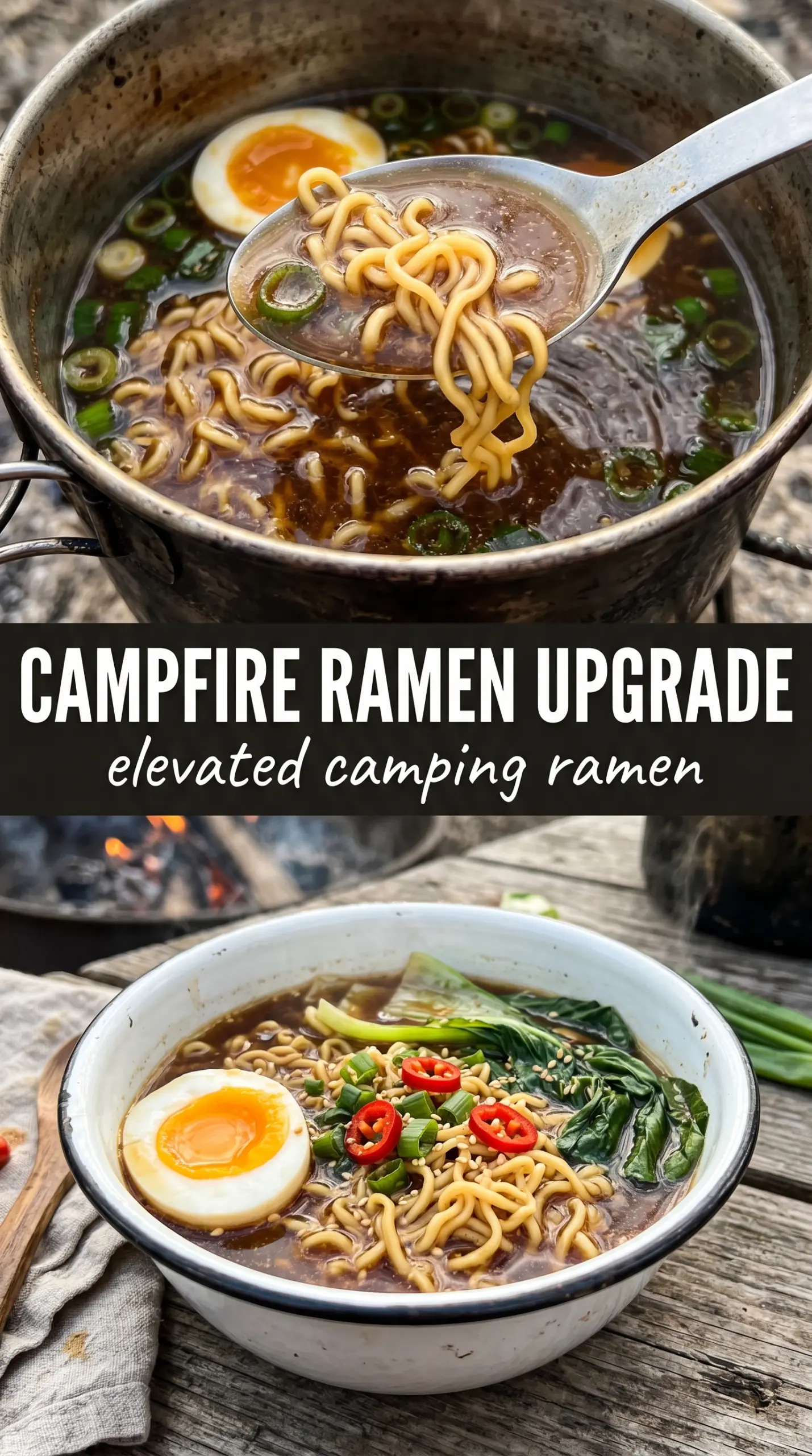 Ramen While Camping steaming vegetables eggs