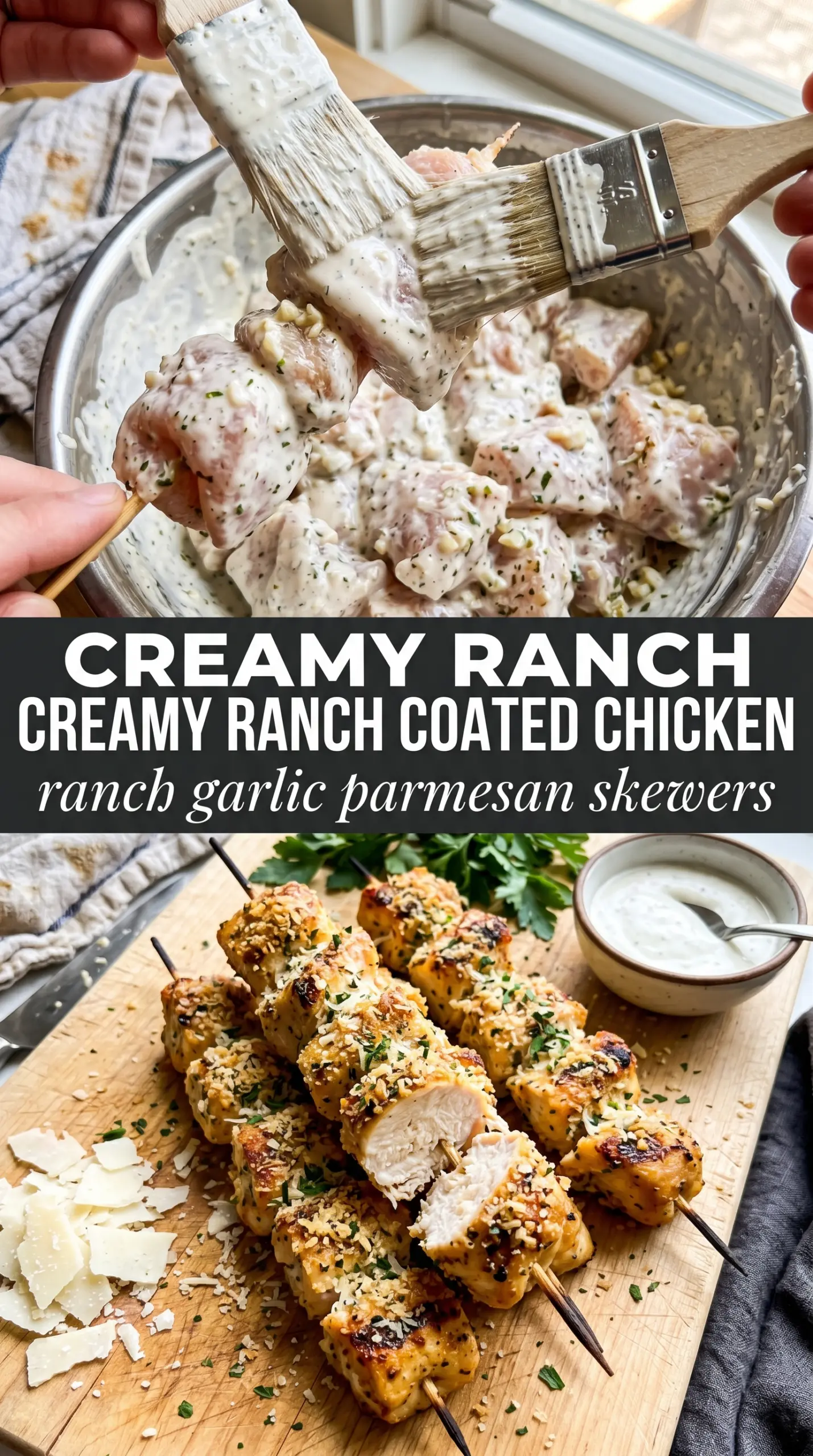 Ranch Garlic Parmesan Chicken Skewers juicy cheesy grilled