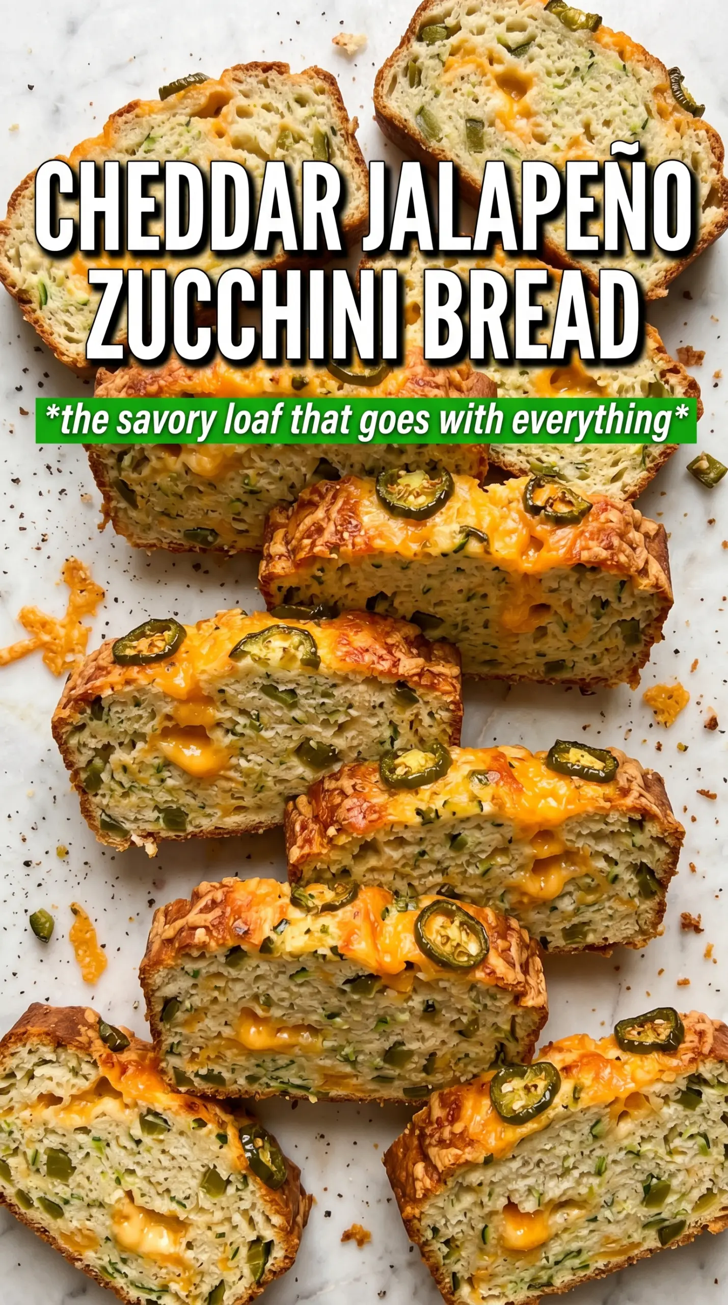 Savory zucchini bread cheddar jalapeño golden cheesy