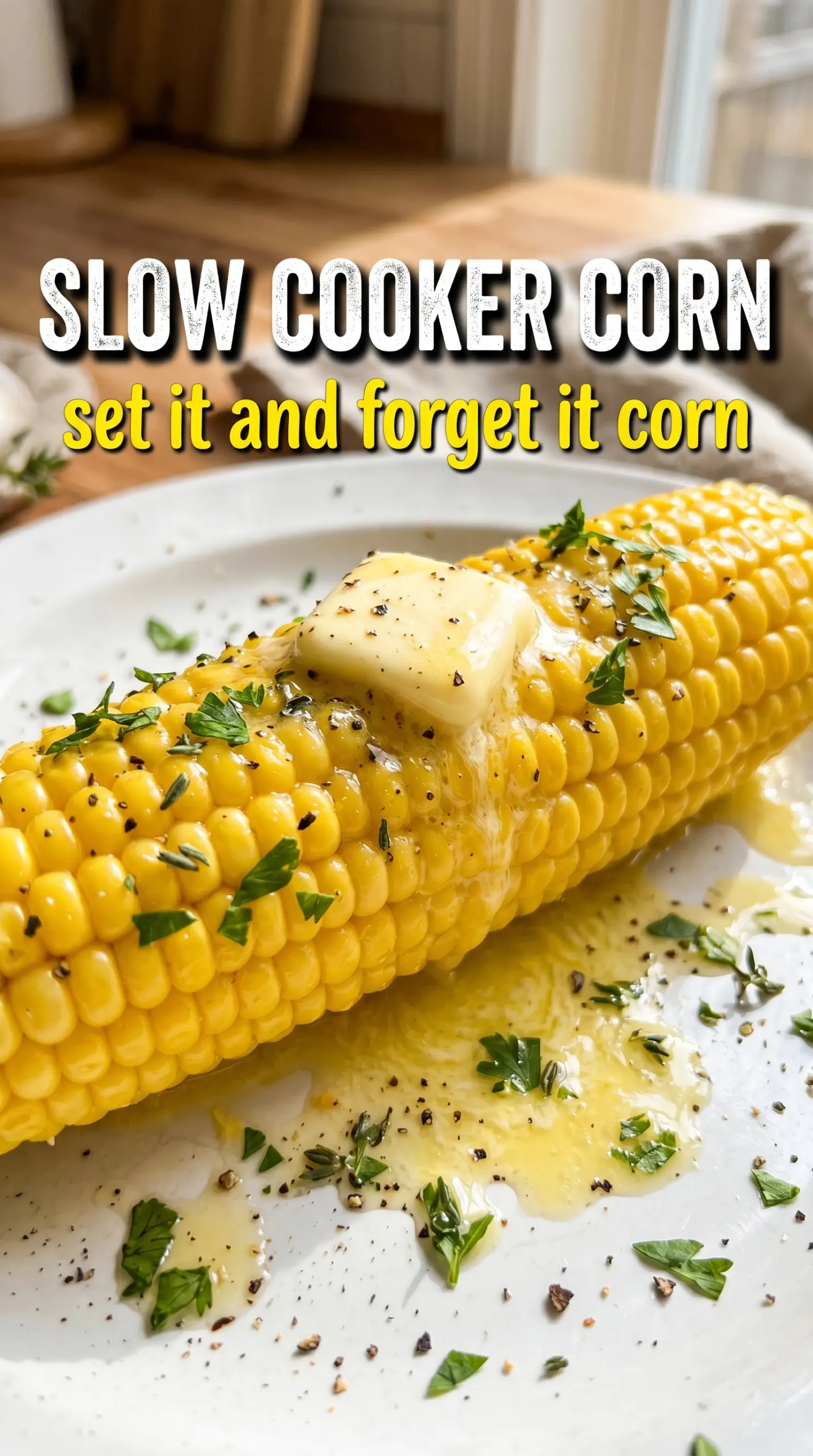 Slow Cooker Corn on the Cob tender buttery herb-kissed