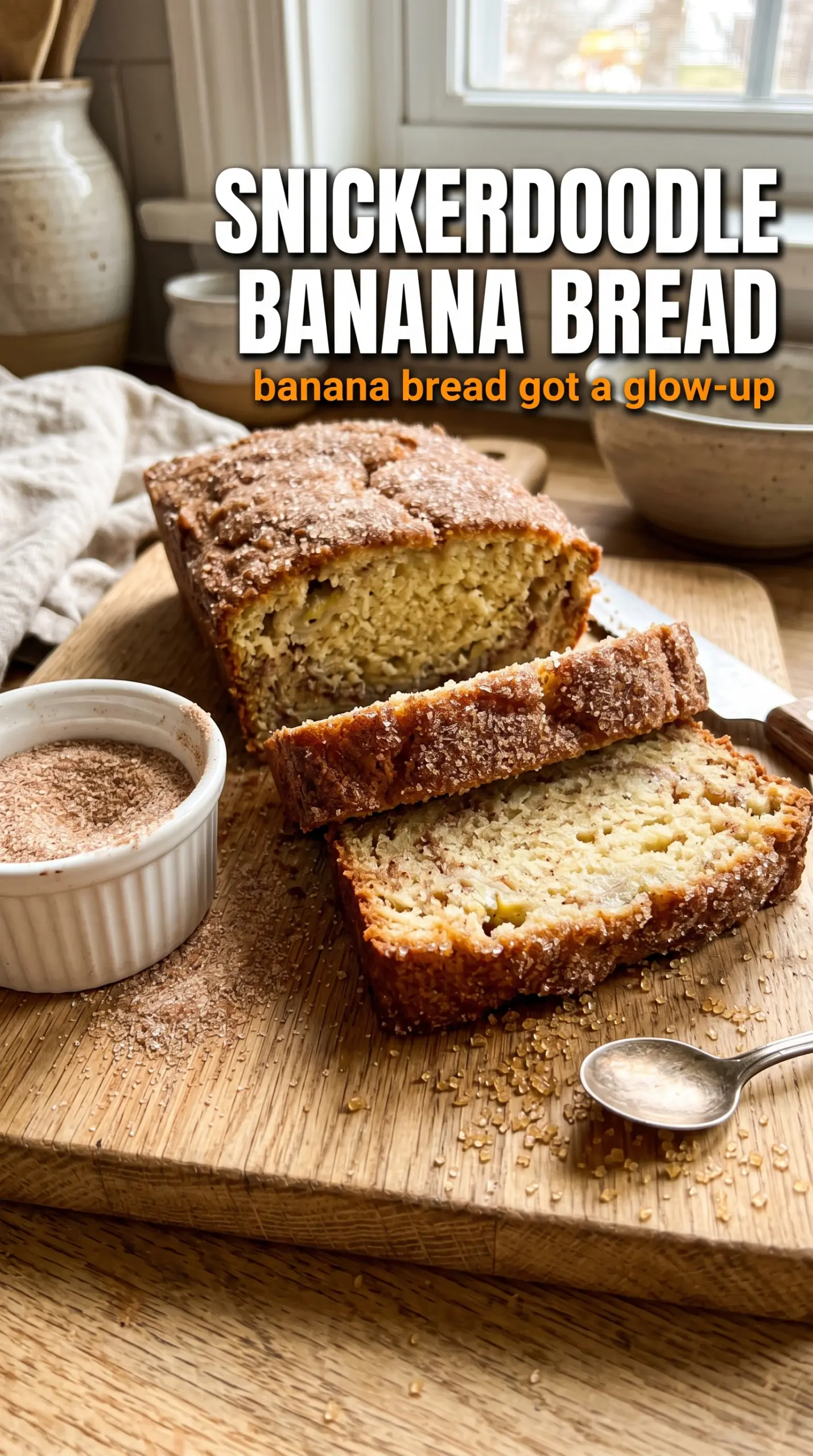 Snickerdoodle banana bread crackled cinnamon sugar crust