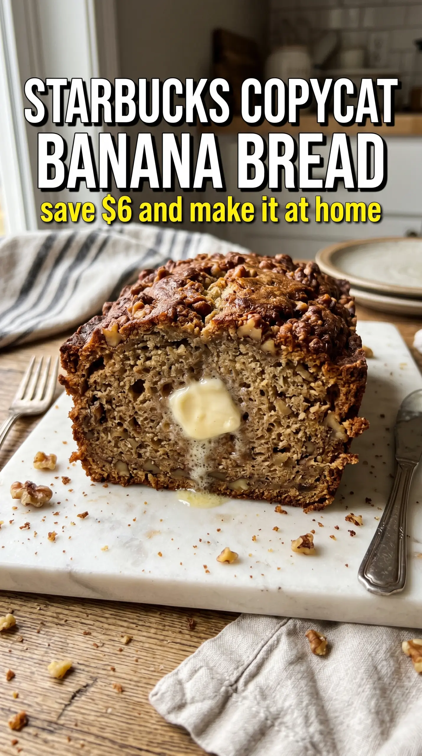 Starbucks Copycat Banana Bread golden walnut-filled