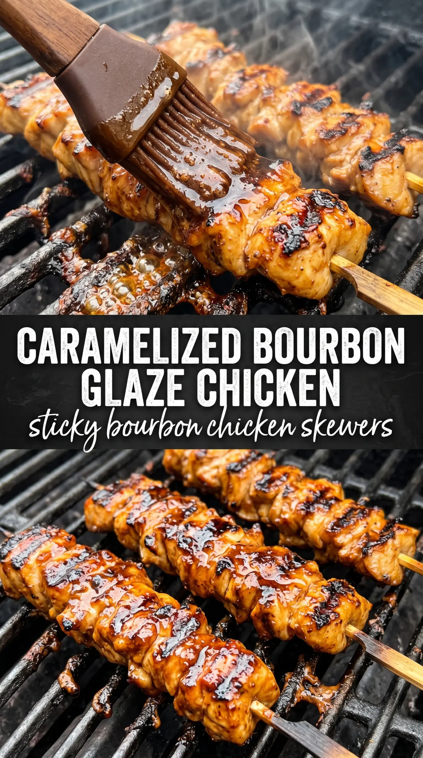 Sticky Bourbon Chicken Skewers glossy glazed