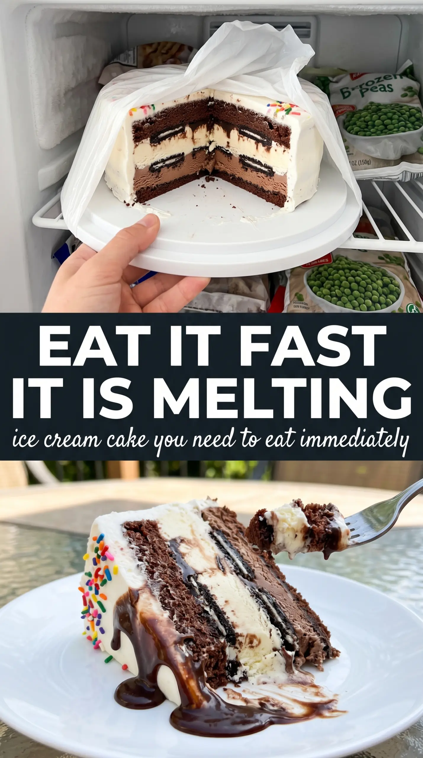 Ice Cream Cake layered Oreo vanilla strawberry