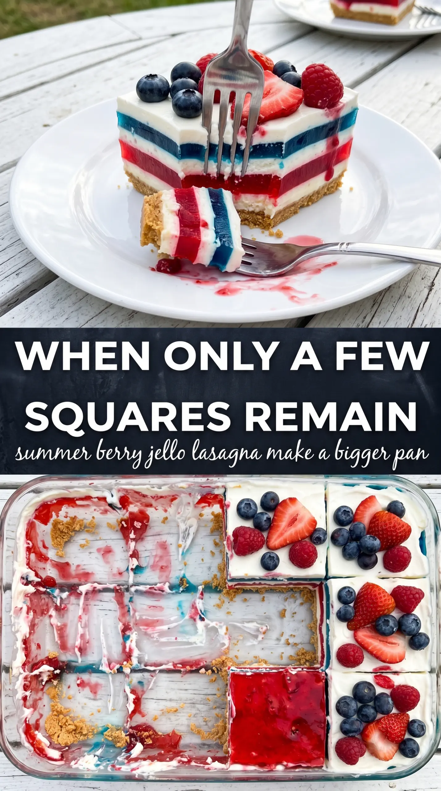 Summer Berry Jello Lasagna layered dessert, strawberry blueberry, creamy