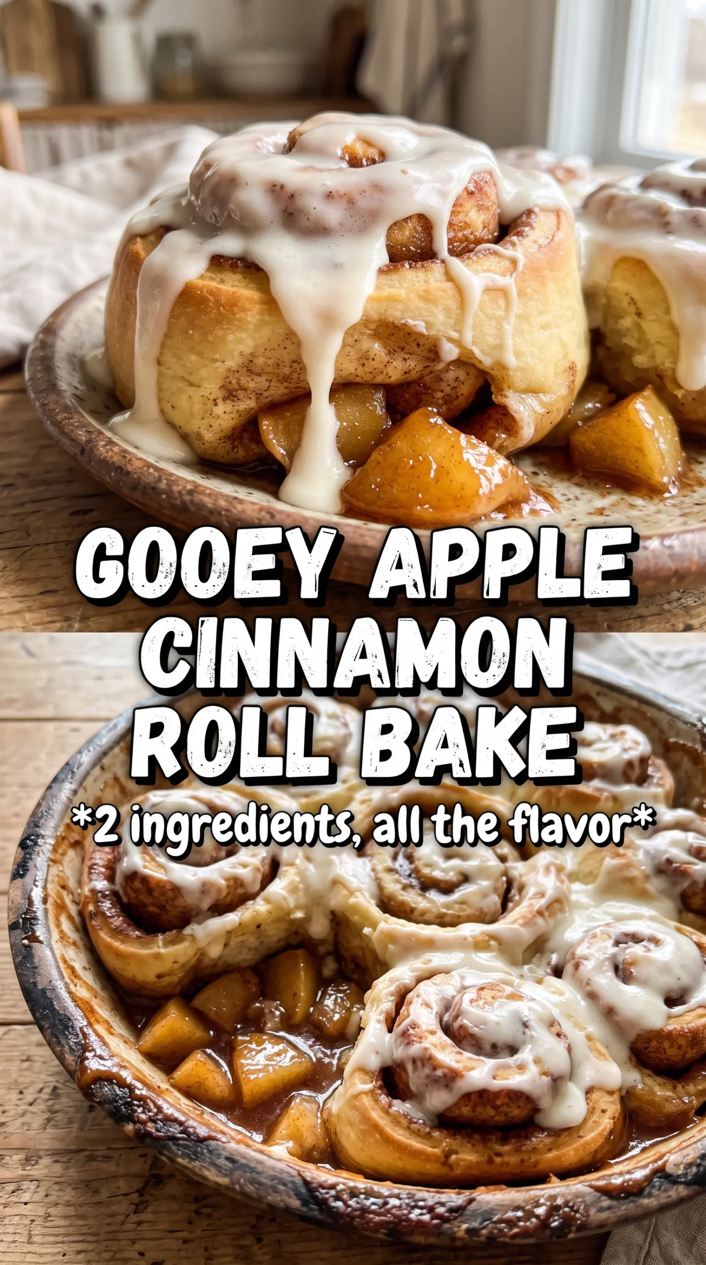 2-Ingredient Apple Cinnamon Roll Bake golden bubbling icing