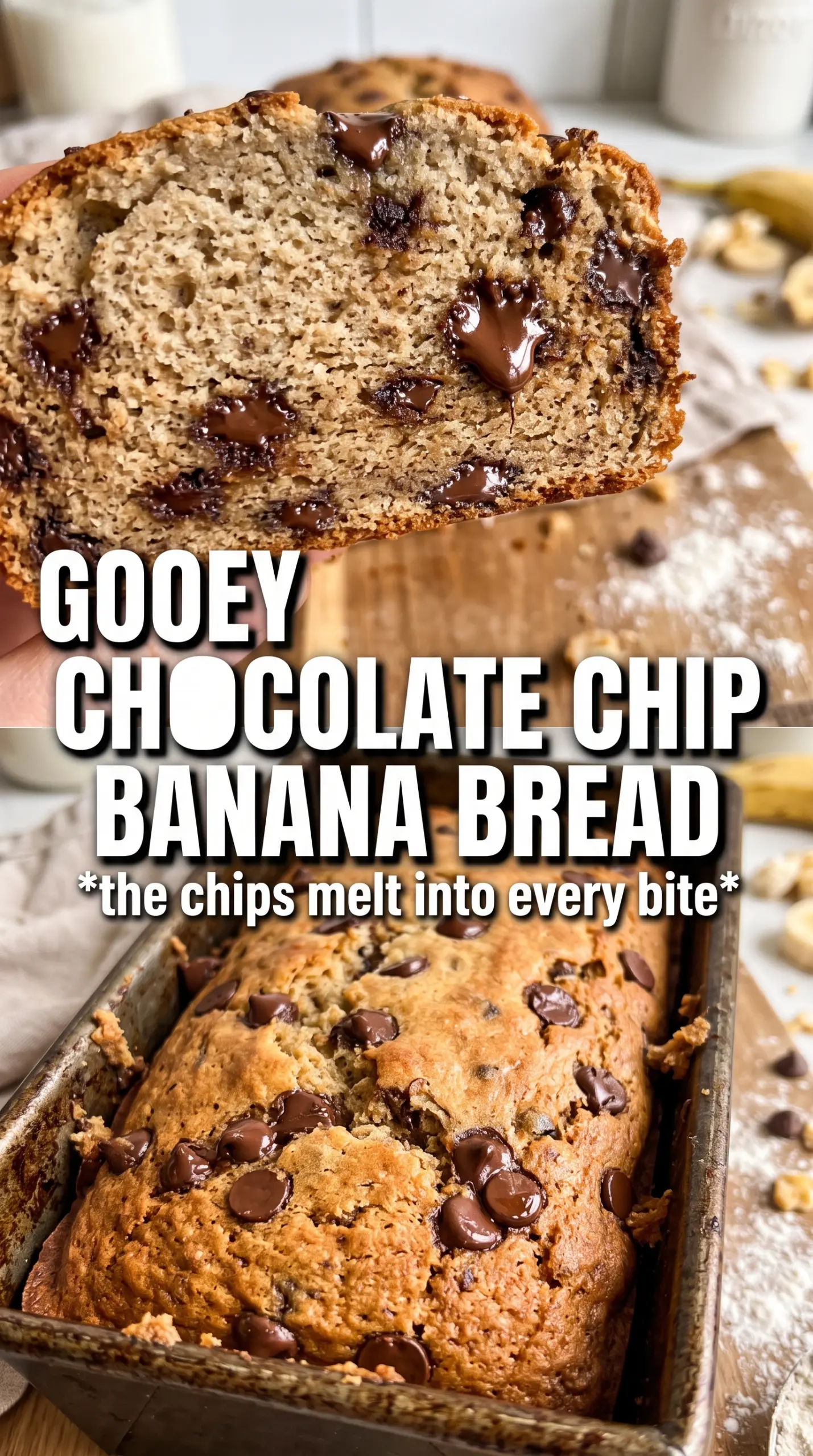 Chocolate chip banana bread golden soft crumb