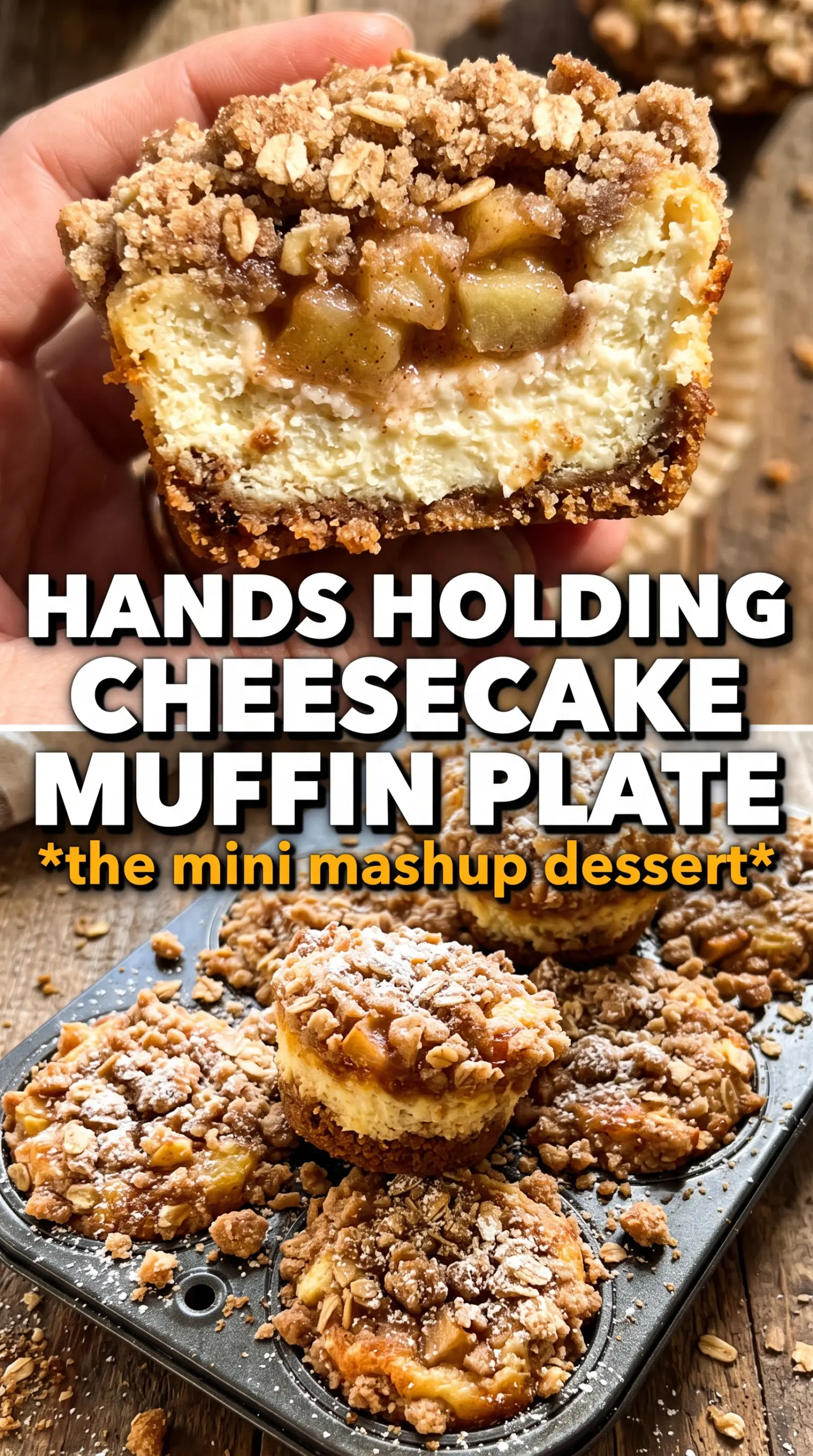 Apple Crisp Cheesecake Muffins golden apple crumble cream cheese