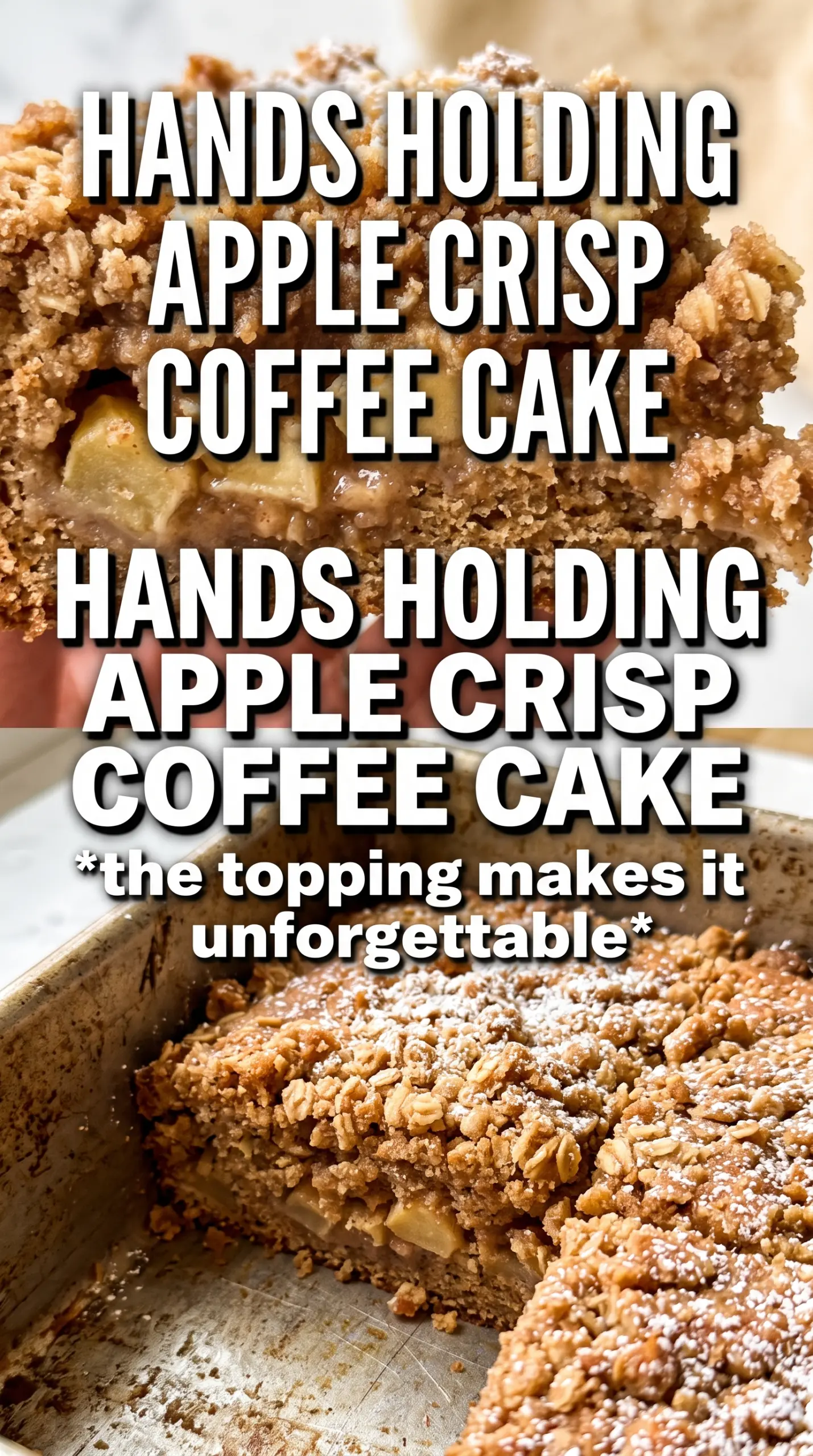 Apple Crisp Coffee Cake with oat crumble, cinnamon apples, bakery-style