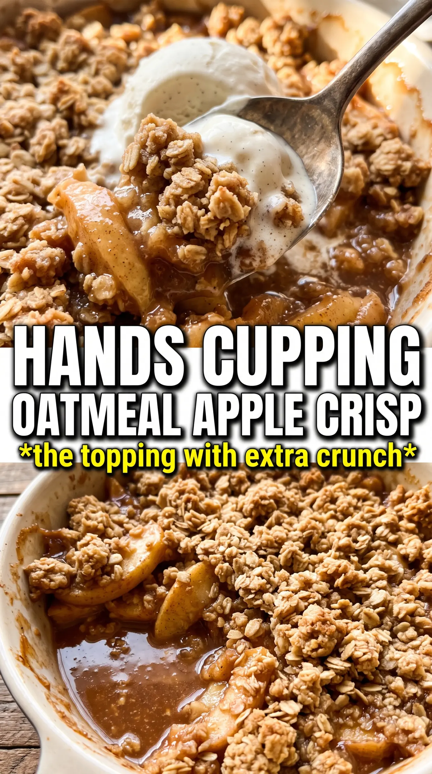Apple Crisp With Oatmeal, rustic crumble, baked apples