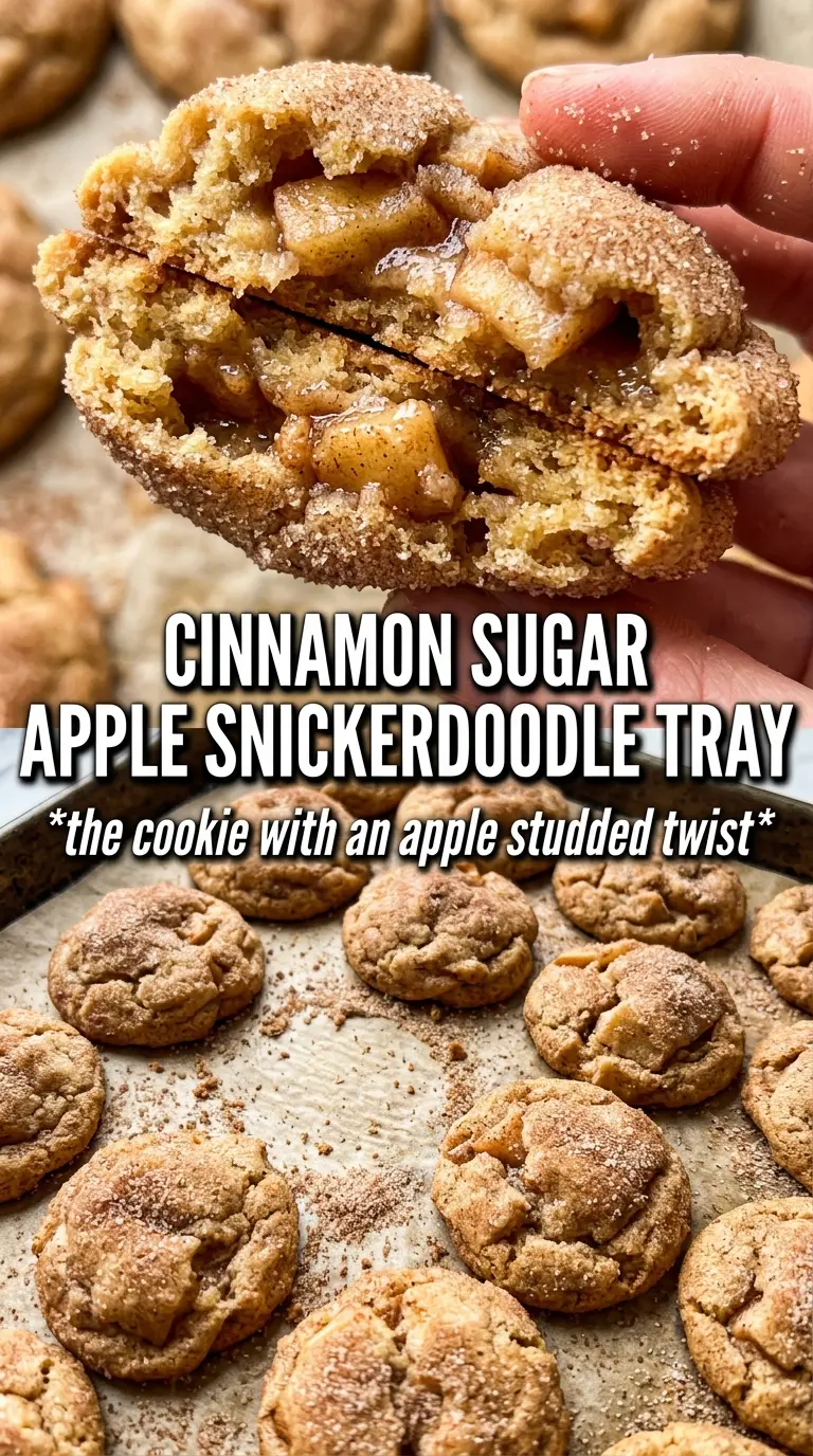 Apple Snickerdoodles with cinnamon sugar, soft centers, chewy apples