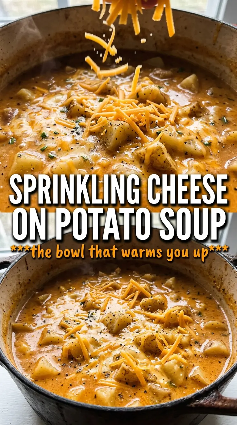 Cheesy Potato Soup creamy cheddar, potato chunks, chives