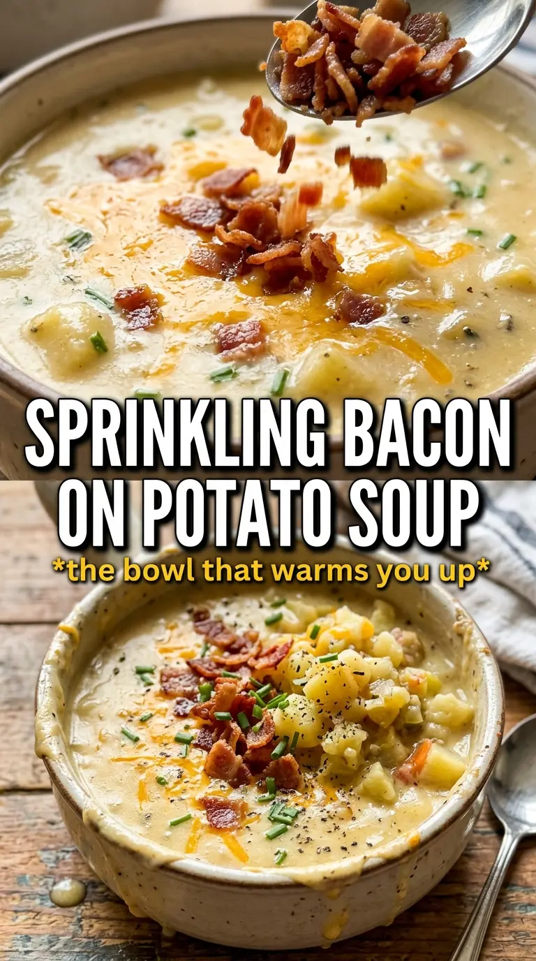 Potato Soup creamy golden, bacon-topped