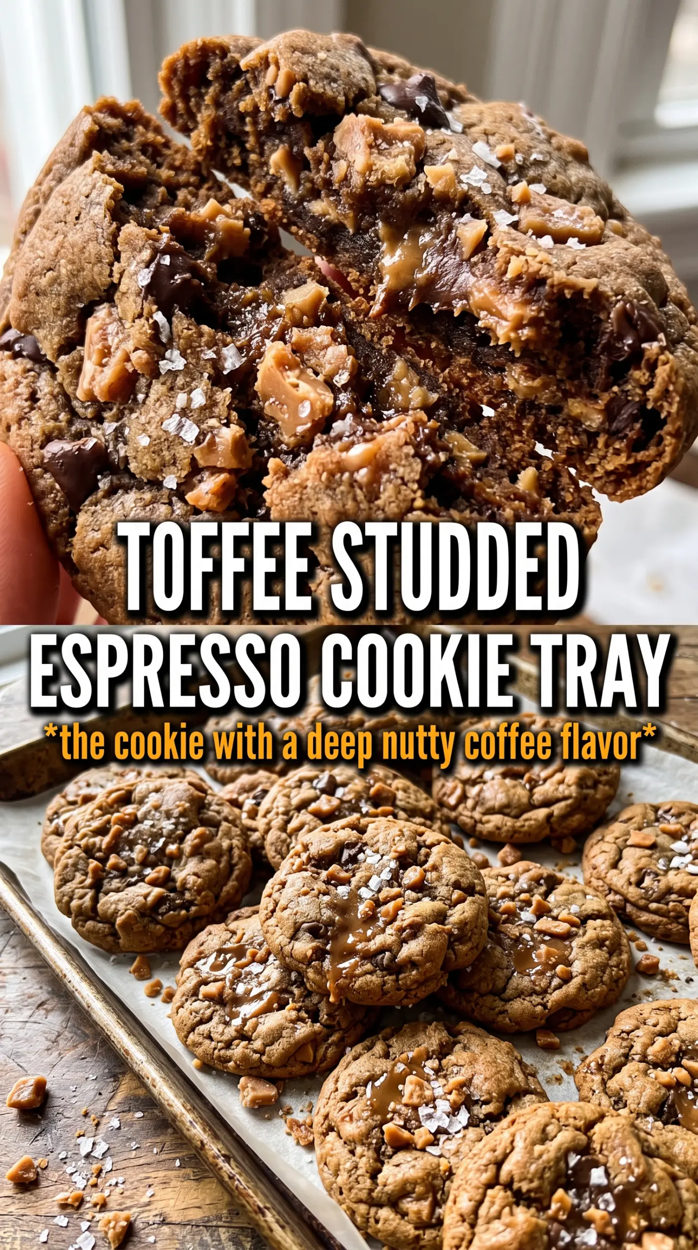 Espresso Brown Butter Toffee Cookies chewy golden toffee
