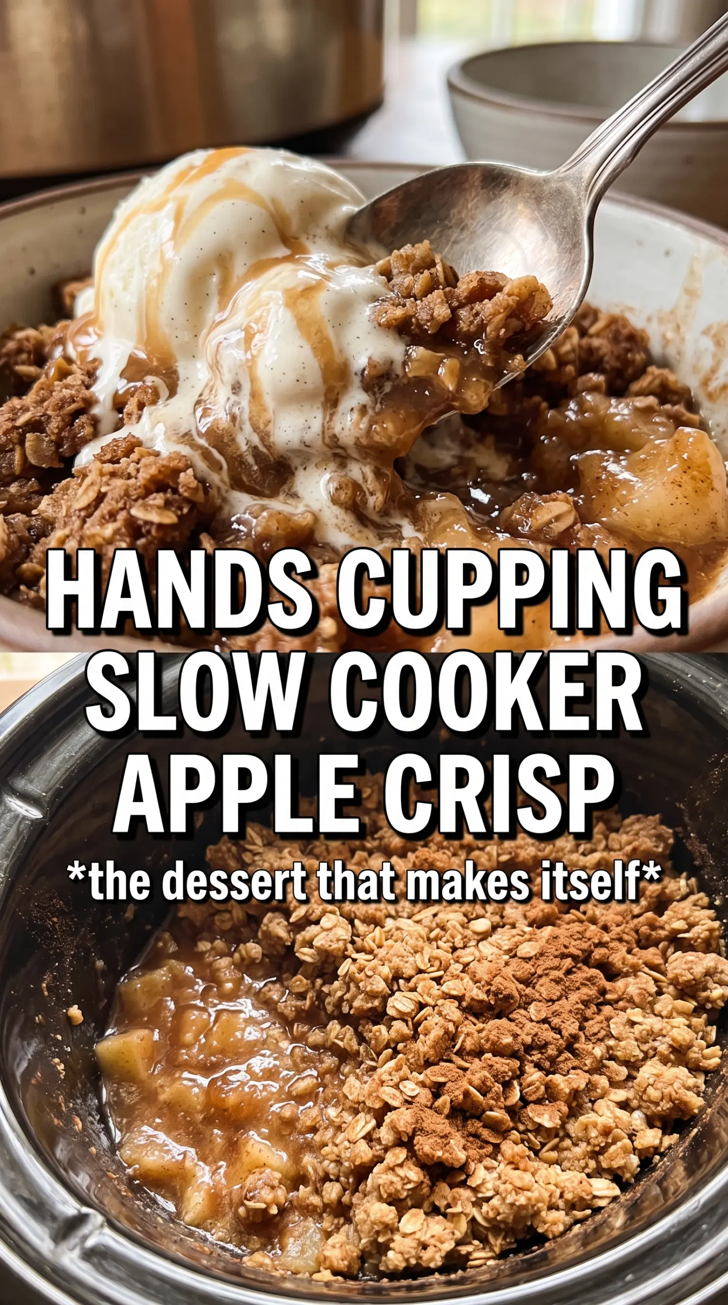 Slow Cooker Apple Crisp, tender cinnamon, oat crumble
