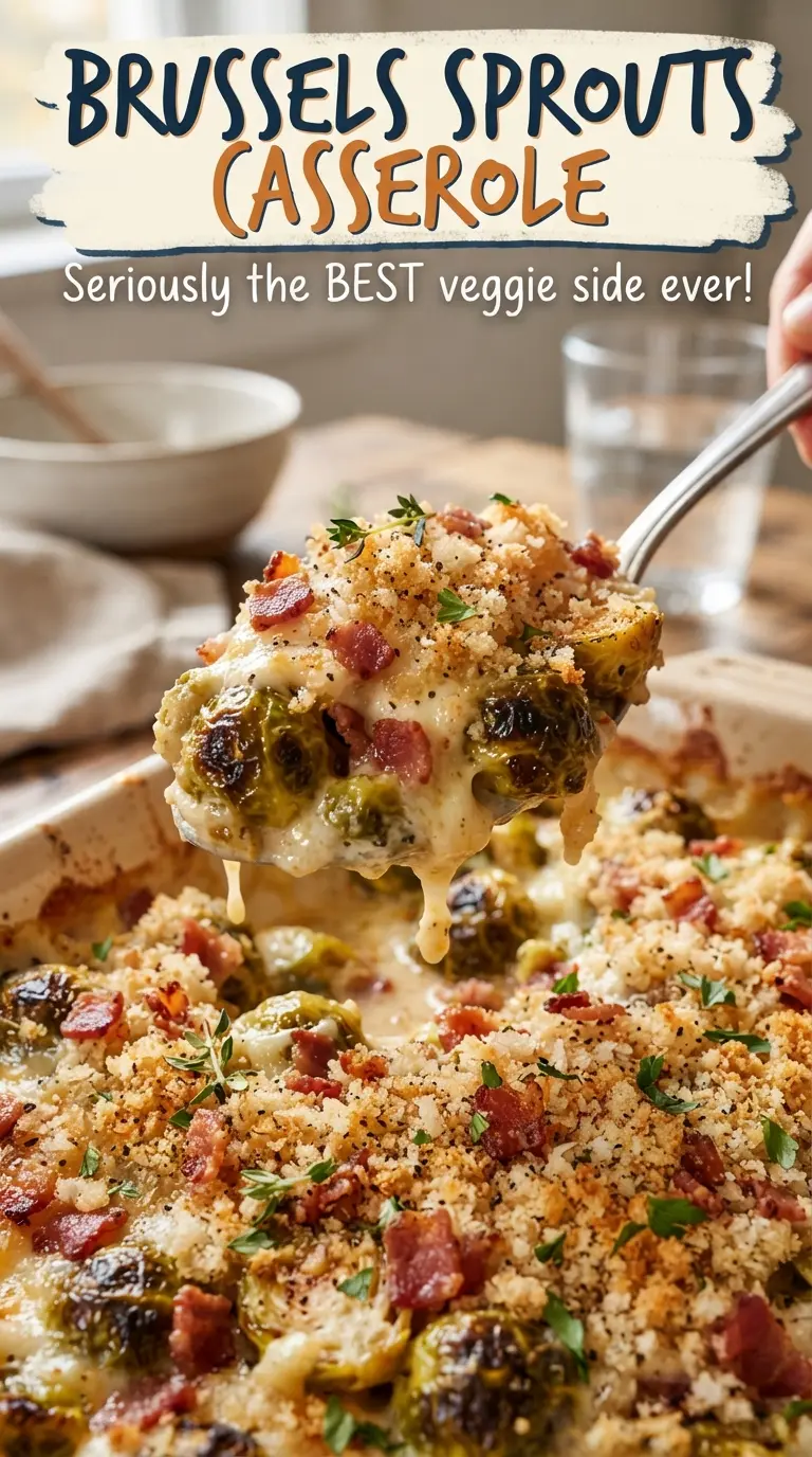 Brussels Sprouts Casserole cheesy golden bubbling
