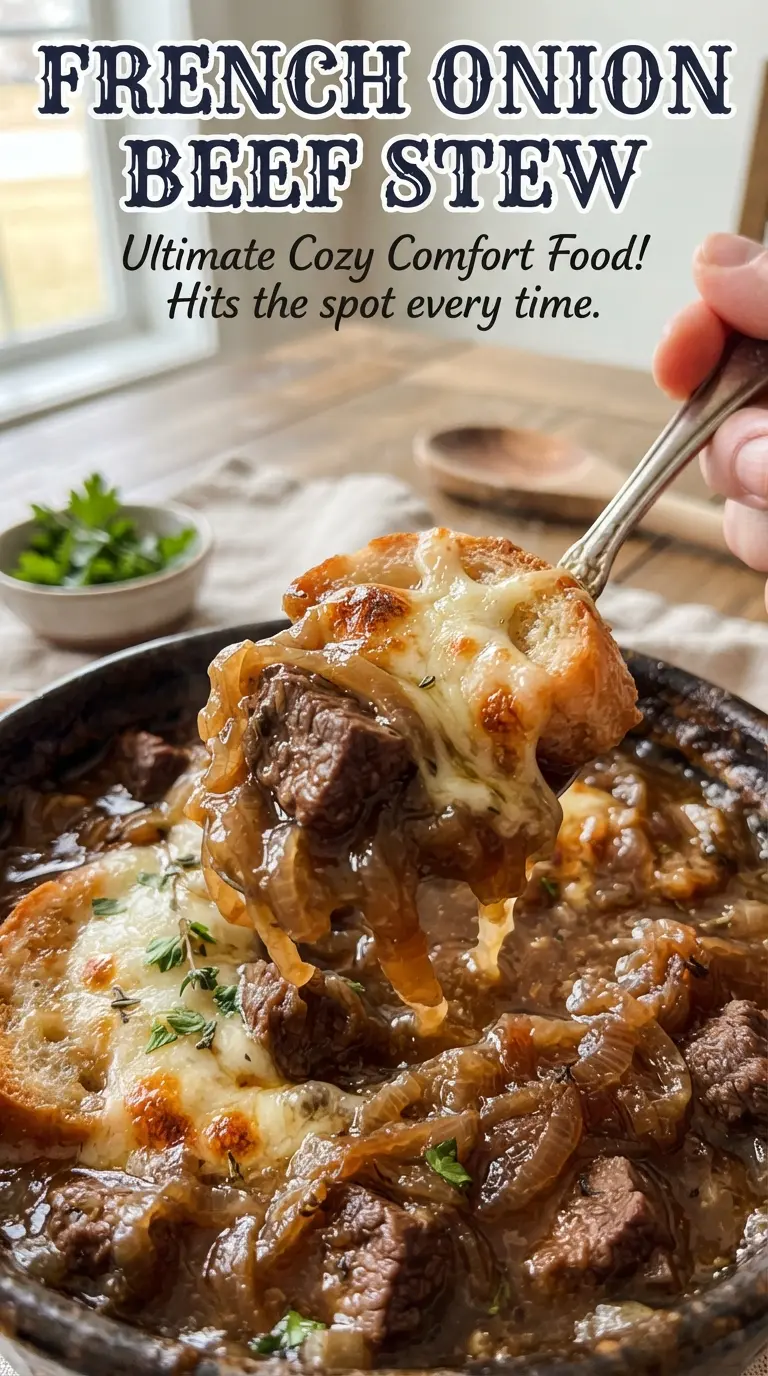 French Onion Beef Stew rich savory cheesy