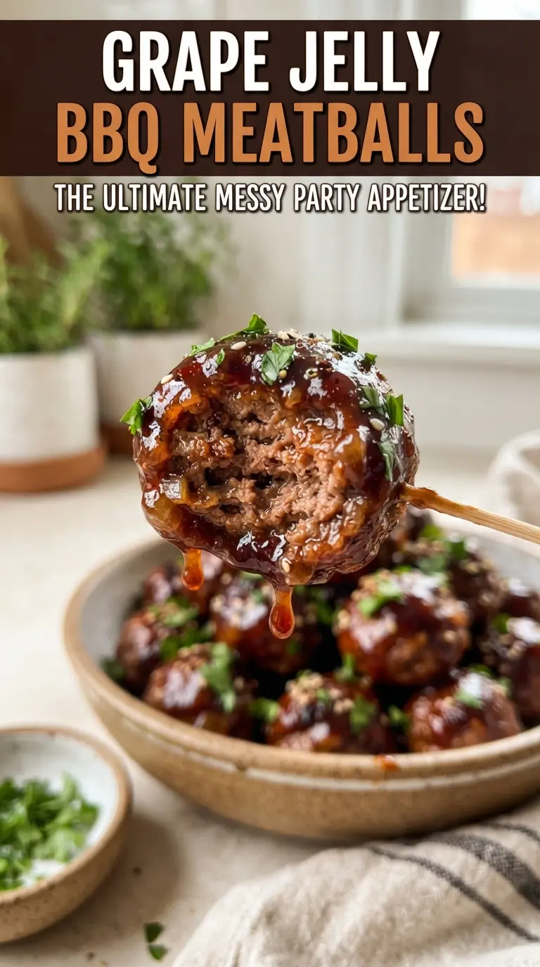 Grape Jelly BBQ Meatballs glossy sticky savory