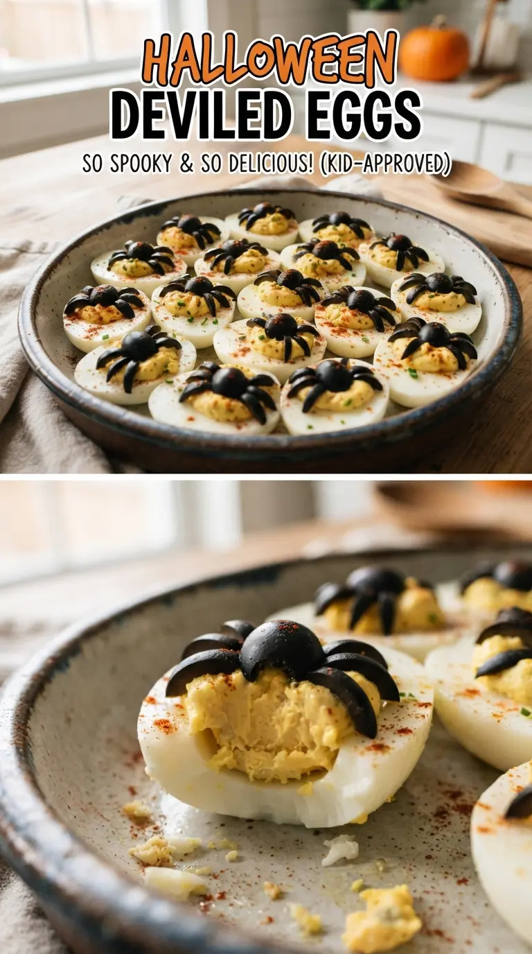 Halloween deviled eggs bright green spooky