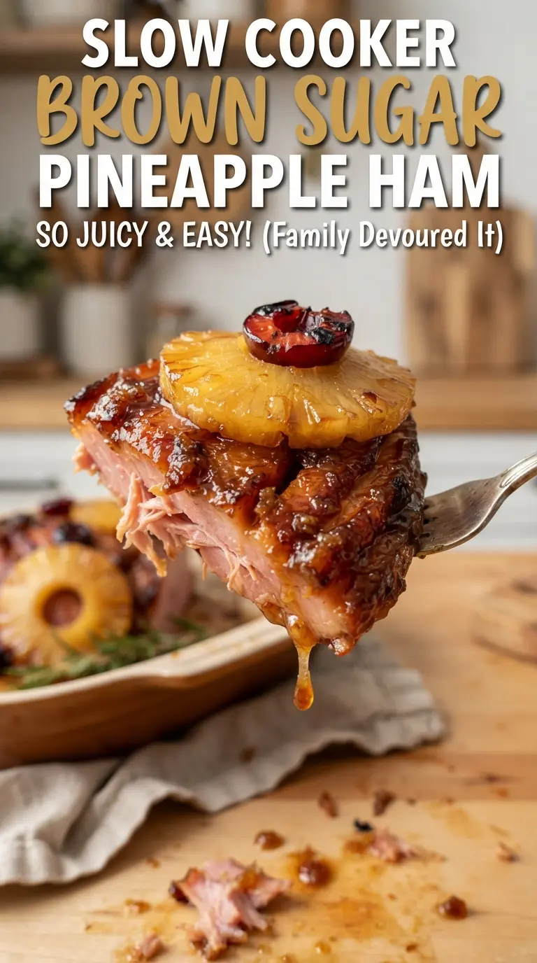 Slow cooker brown sugar pineapple ham glossy sticky
