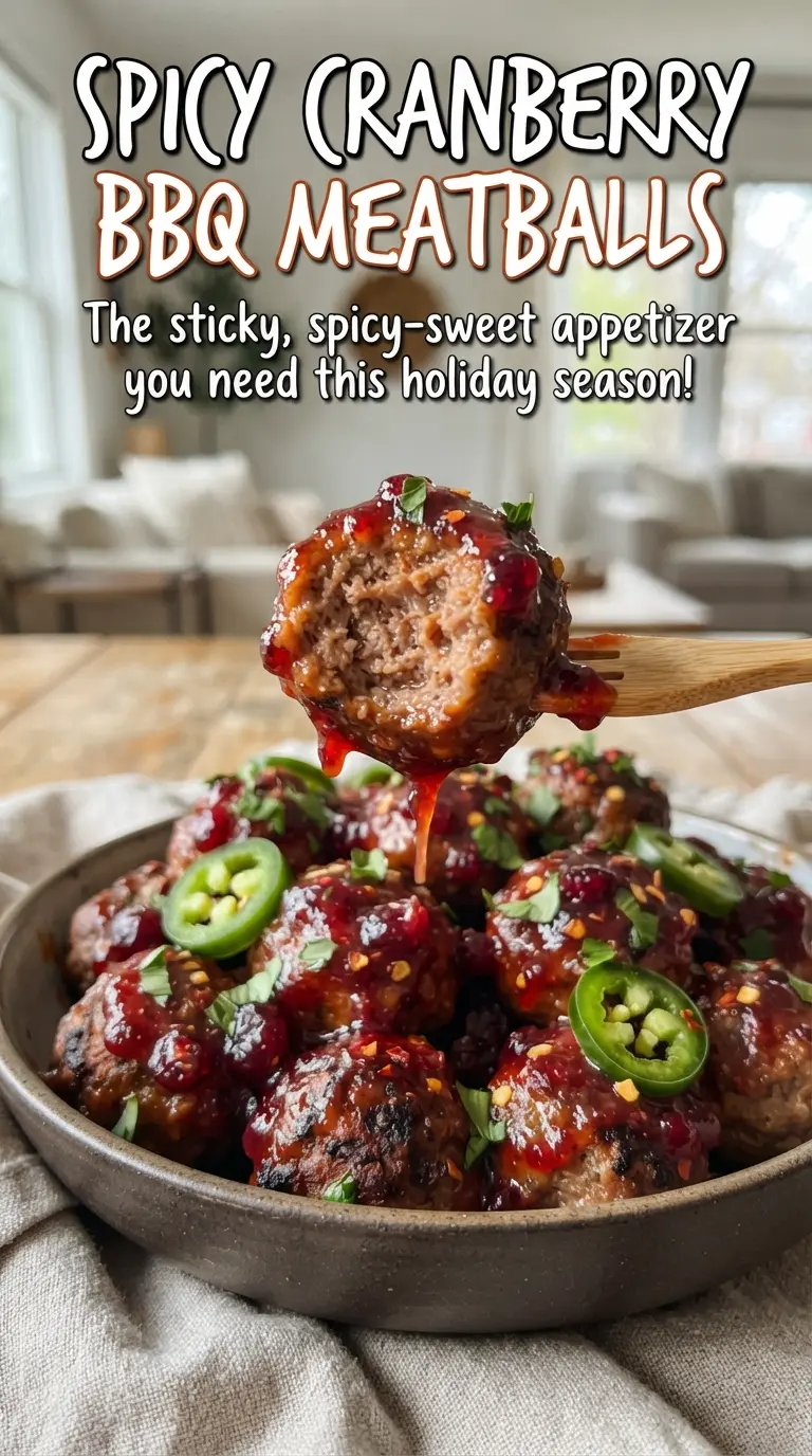 Spicy Cranberry BBQ Meatballs glossy slow cooker appetizer