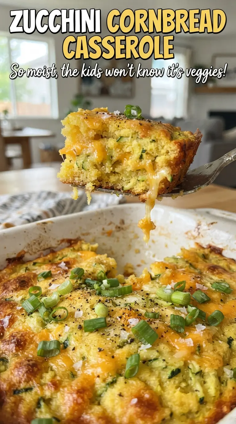 Zucchini Cornbread Casserole, cheesy golden, vegetable-studded